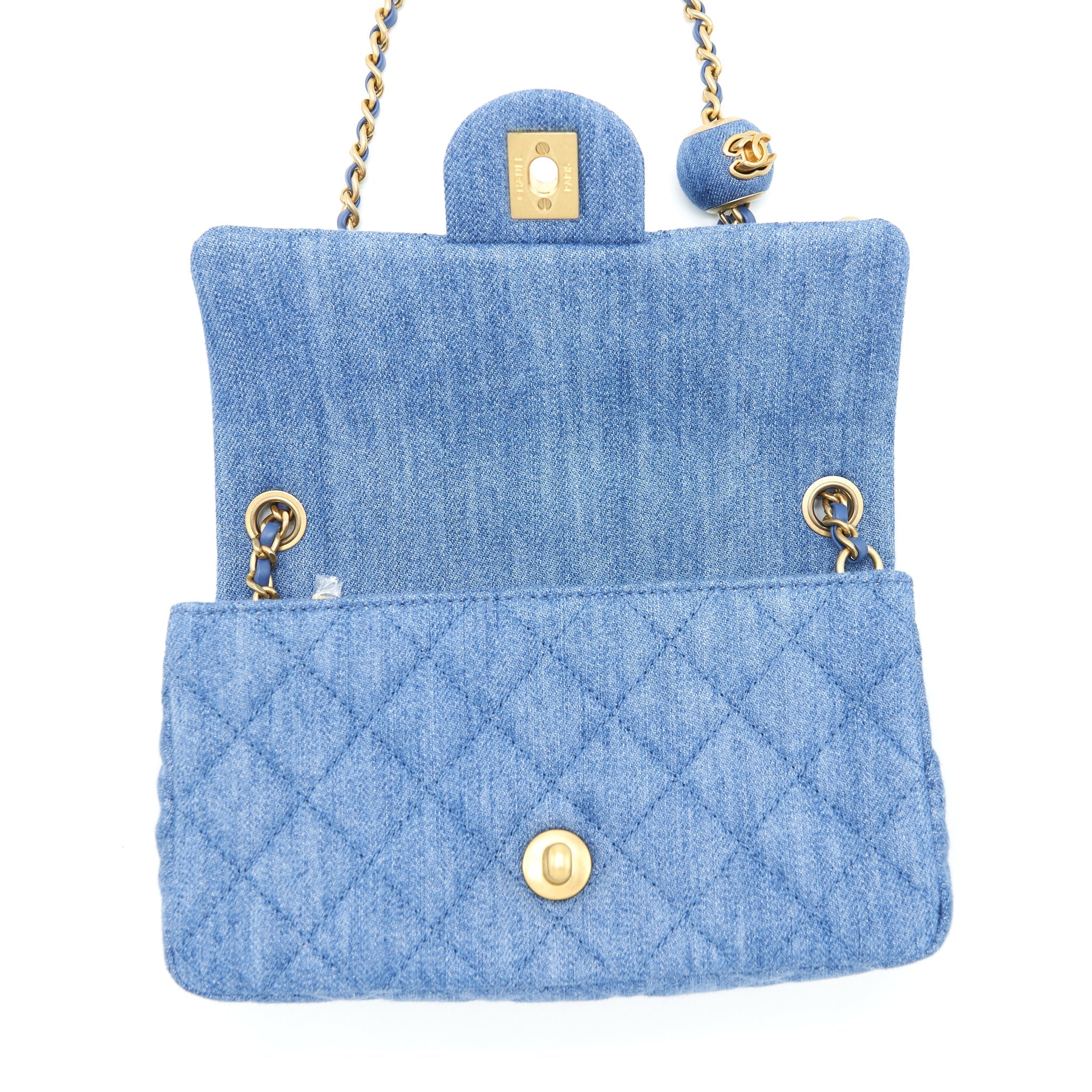 CHANEL PEARL CRUSH MINI RECTANGULAR FLAP BAG DENIM BLUE GHW (MICROCHIP)