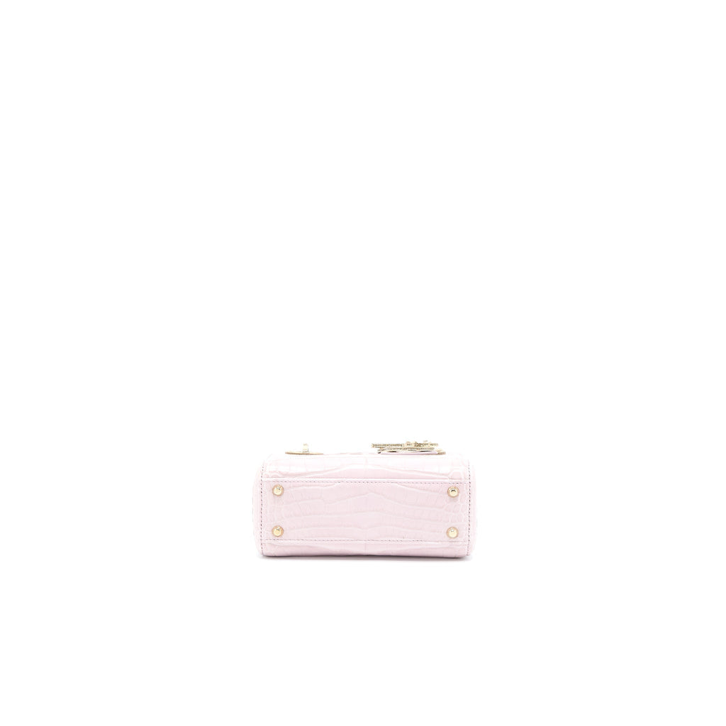 DIOR MINI LADY DIOR ALLIGATOR MISSISSIPPIENSIS LIGHT PINK CRYSTAL LGHW