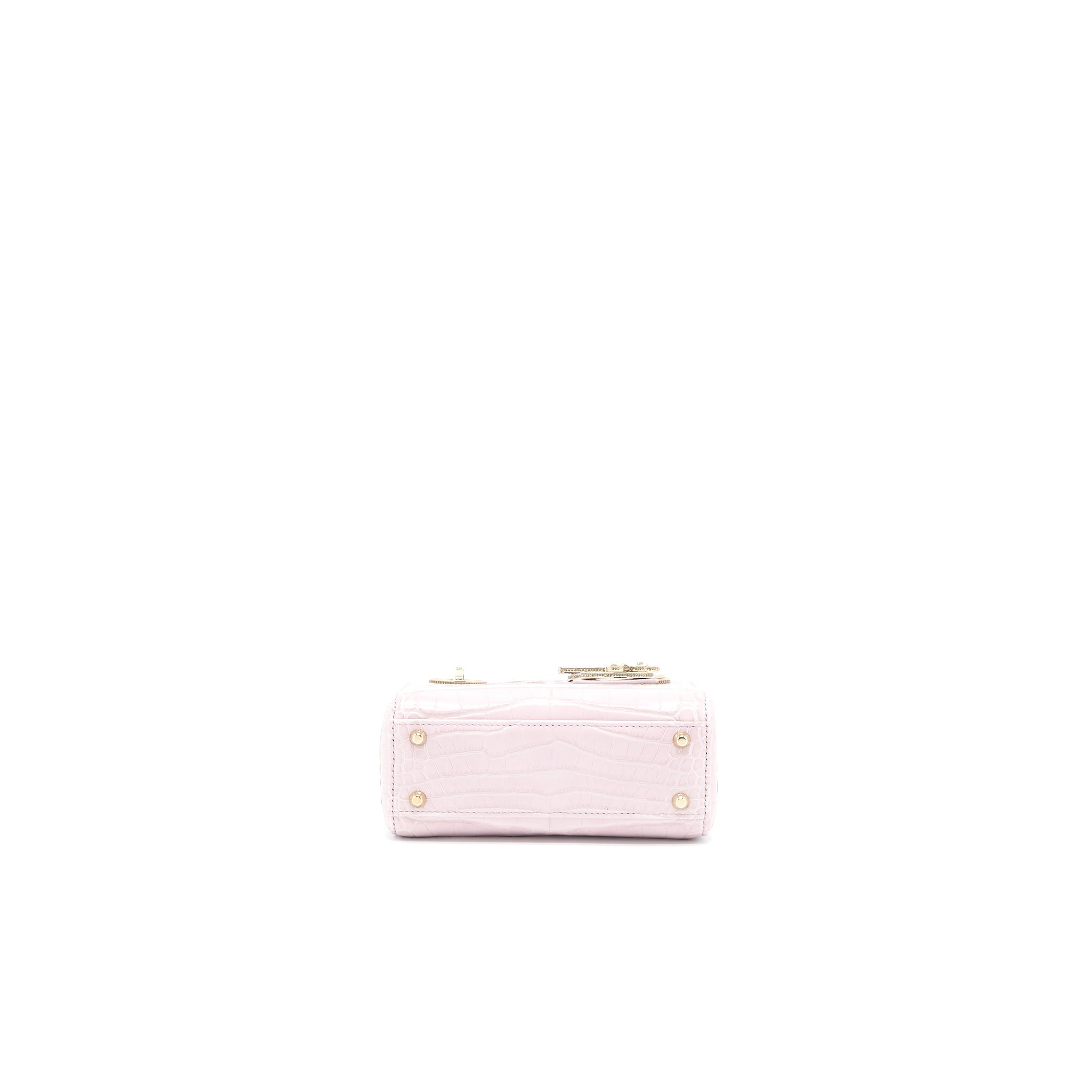 DIOR MINI LADY DIOR ALLIGATOR MISSISSIPPIENSIS LIGHT PINK CRYSTAL LGHW
