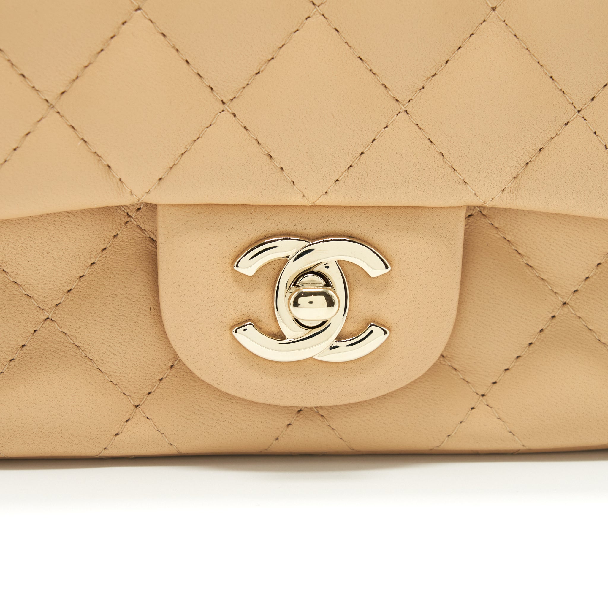 CHANEL 22C MINI SQUARE FLAP BAG LAMBSKIN BEIGE LGHW (MICROCHIP)