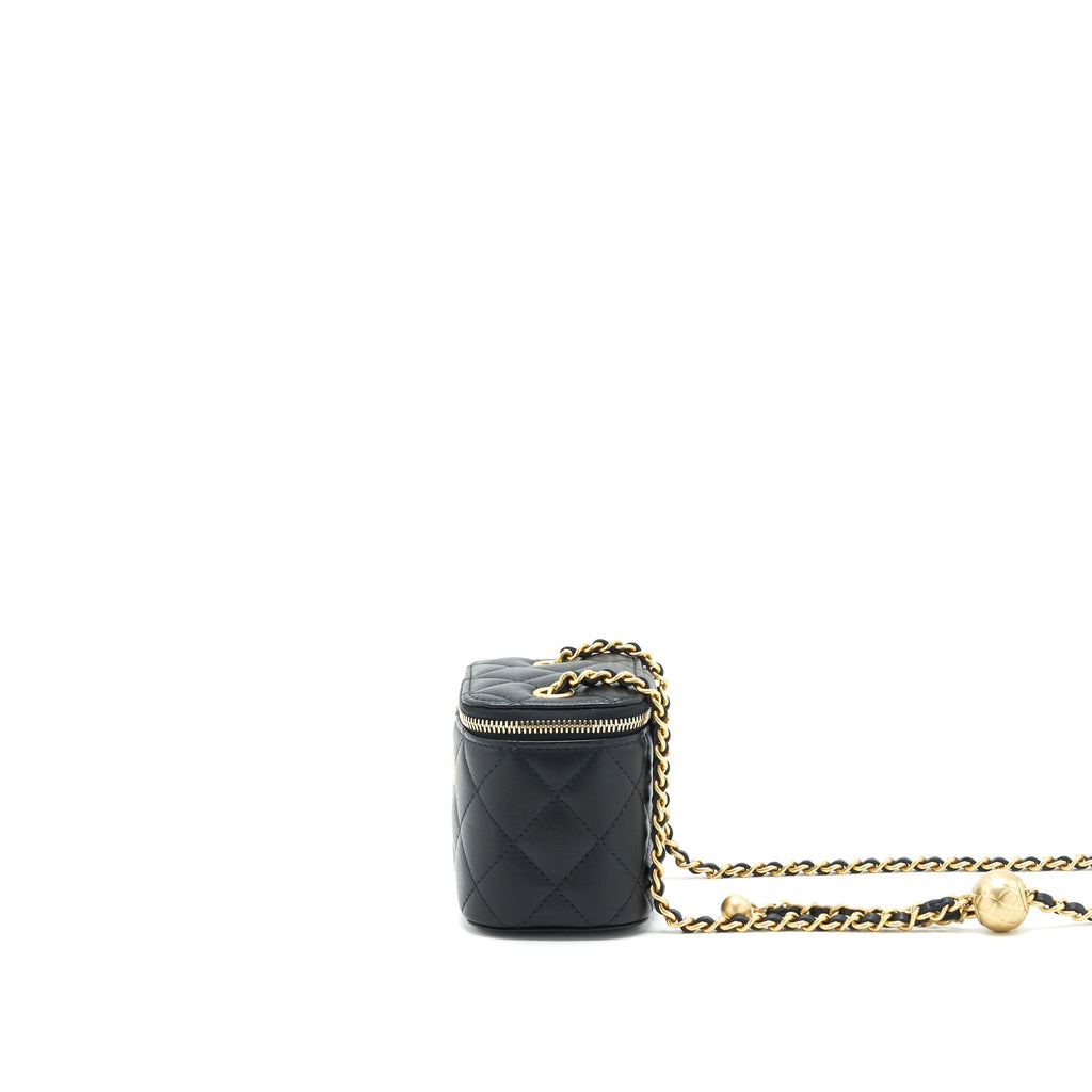 CHANEL 22C PEARL CRUSH MINI VANITY WITH CHAIN LAMBSKIN BLACK GHW