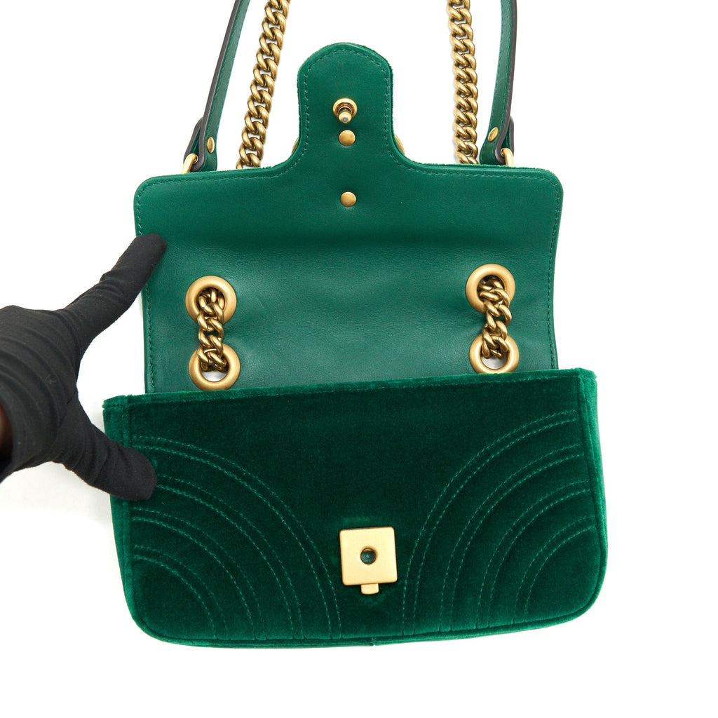 GUCCI MINI MARMONT BAG VELVET GREEN GHW