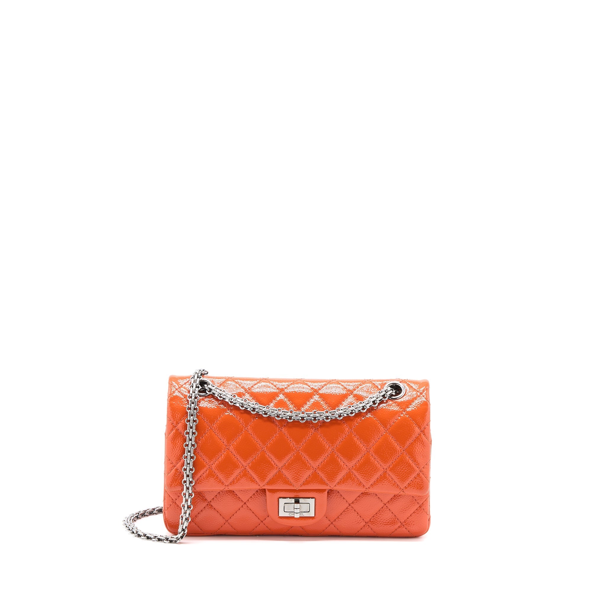 CHANEL SMALL 2.55 REISSUE FLAP BAG PATENT ORANGE SHW