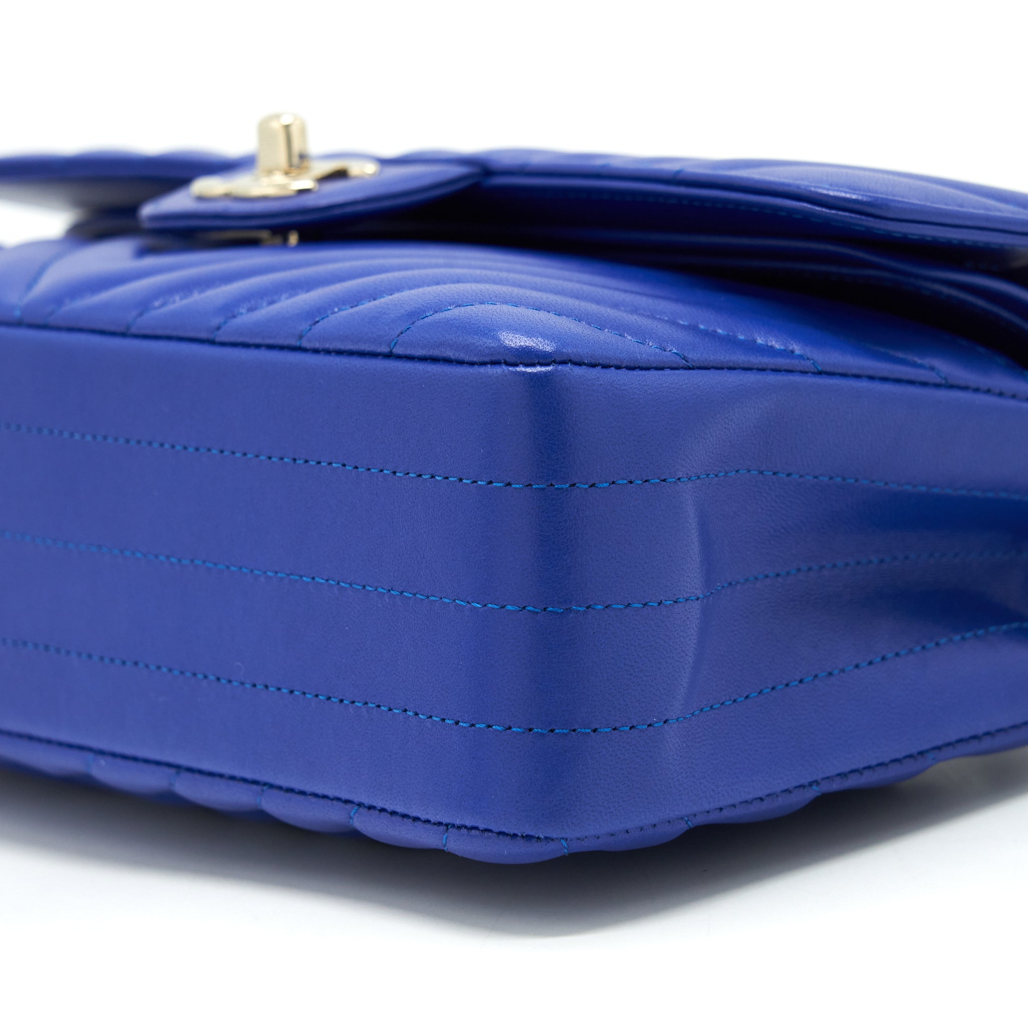 CHANEL SMALL CLASSIC FLAP BAG CHEVRON LAMBSKIN BLUE LGHW