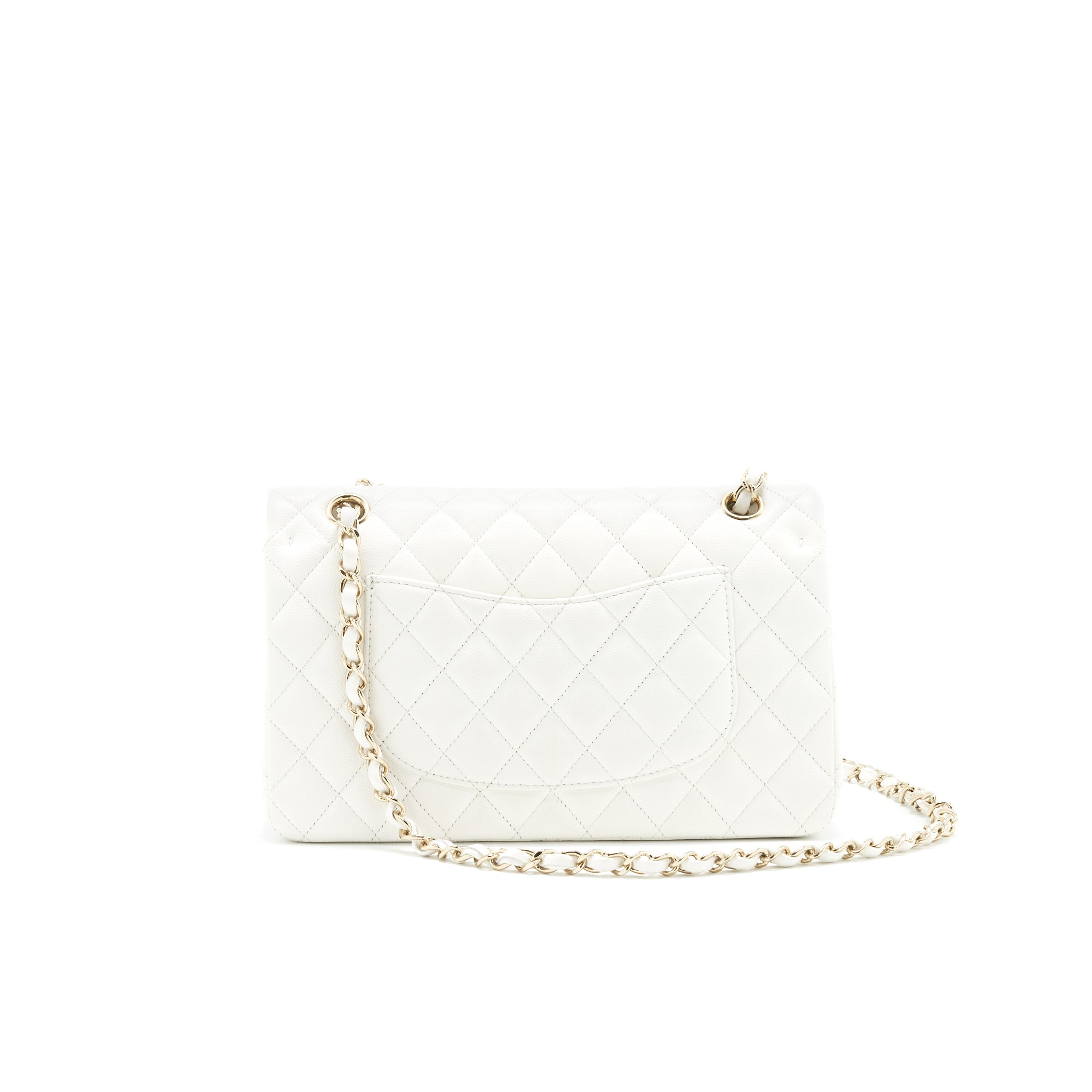 CHANEL MEDIUM CLASSIC DOUBLE FLAP BAG CAVIAR WHITE WITH LGHW
