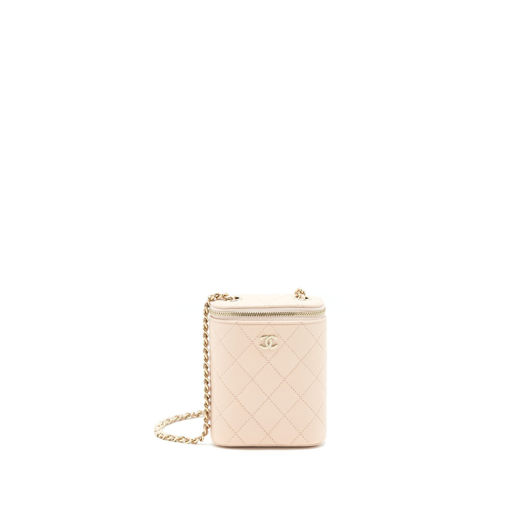 CHANEL 22C LIGHT BEIGE CAVIAR VERTICAL VANITY WITH CHAIN LGHW