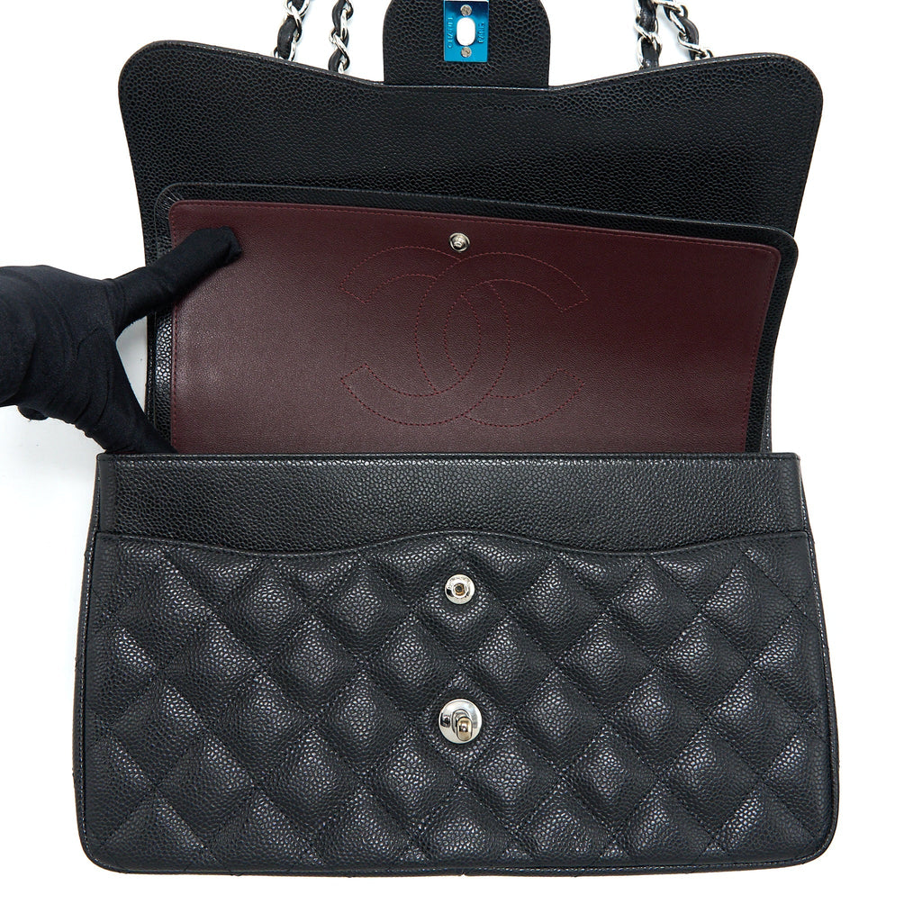 CHANEL JUMBO CLASSIC DOUBLE FLAP BAG CAVIAR BLACK SHW