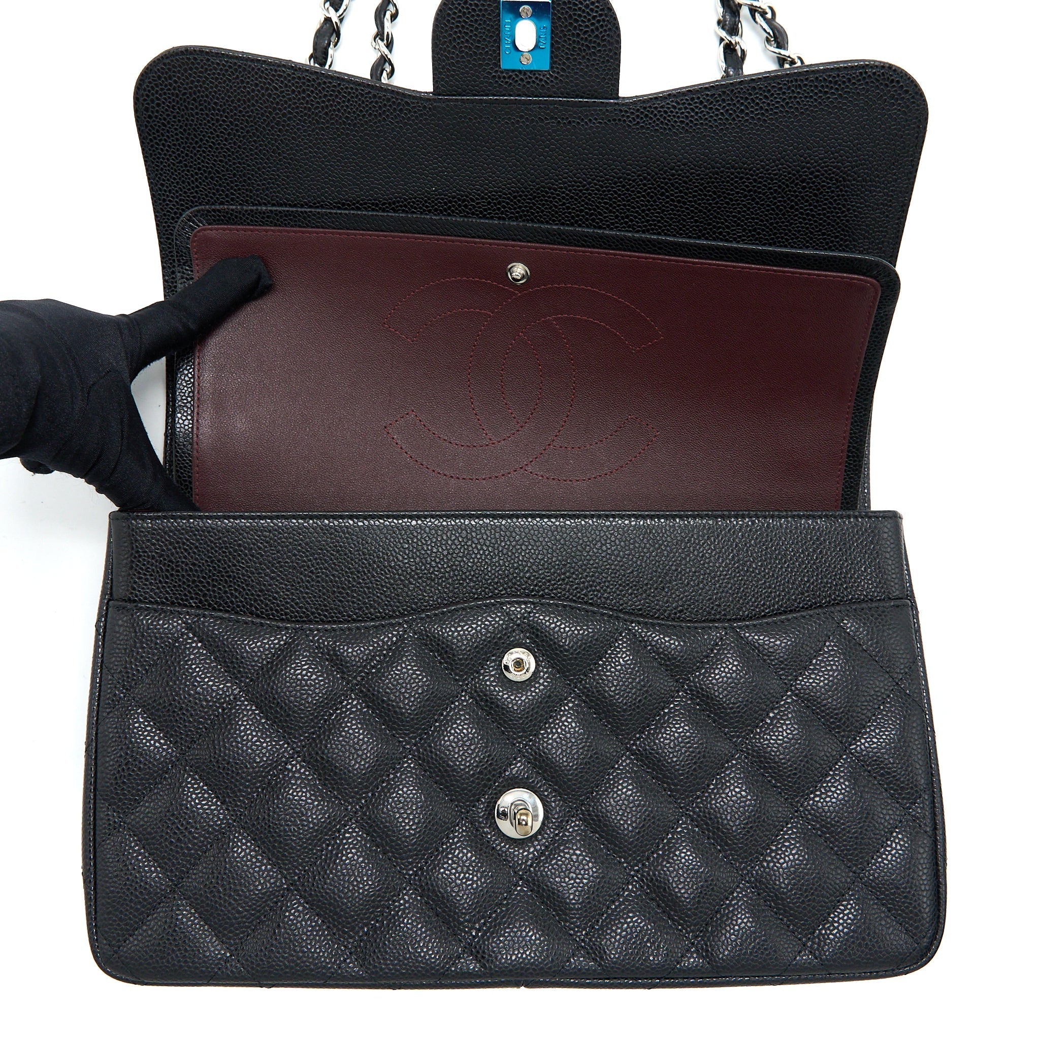 CHANEL JUMBO CLASSIC DOUBLE FLAP BAG CAVIAR BLACK SHW