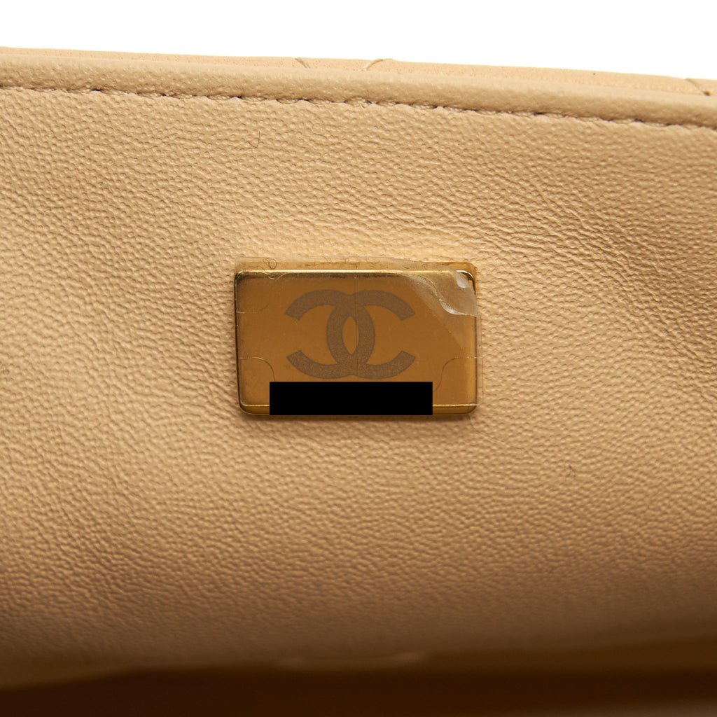 CHANEL 22C MINI SQUARE FLAP BAG LAMBSKIN BEIGE LGHW (MICROCHIP)
