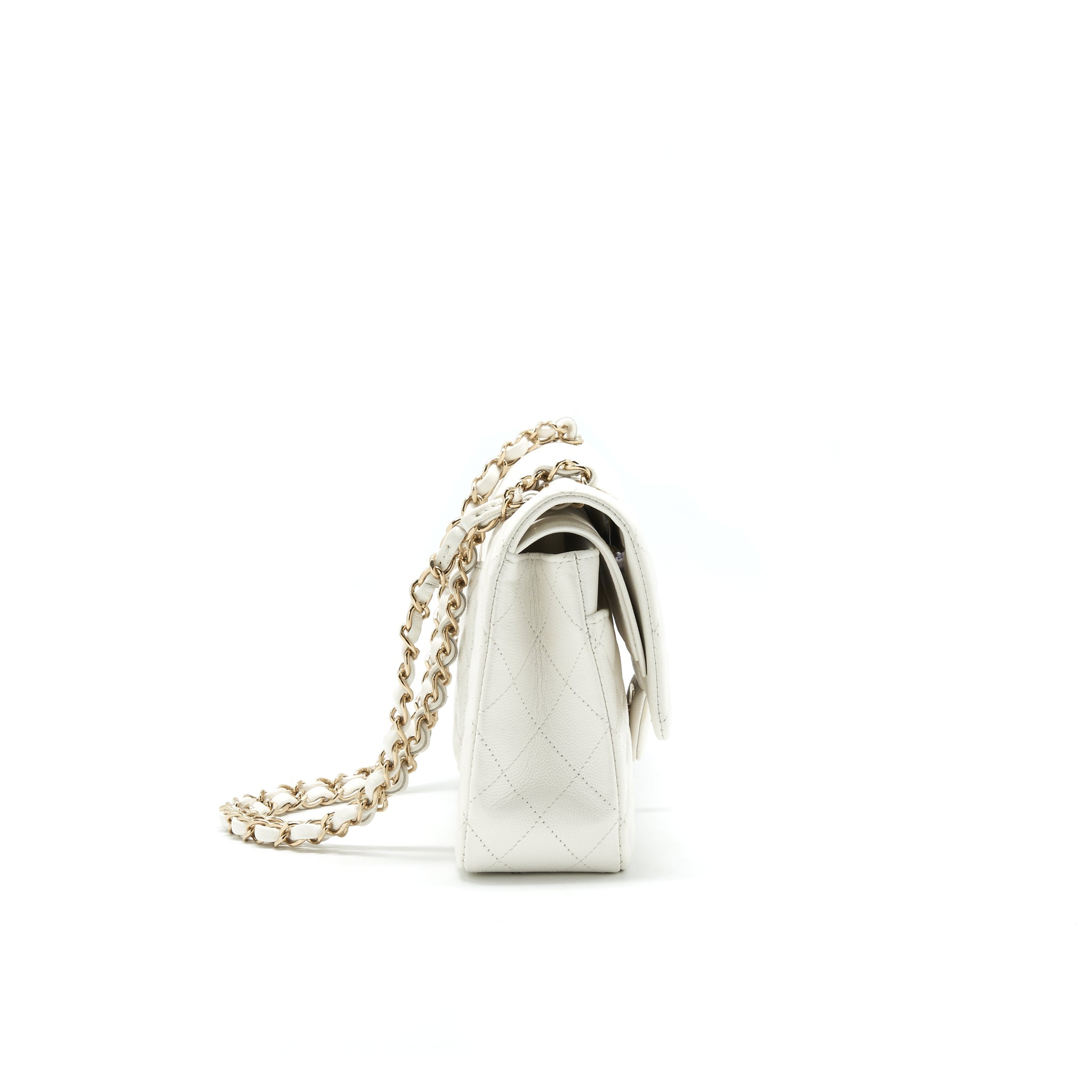 CHANEL MEDIUM CLASSIC DOUBLE FLAP BAG CAVIAR WHITE WITH LGHW