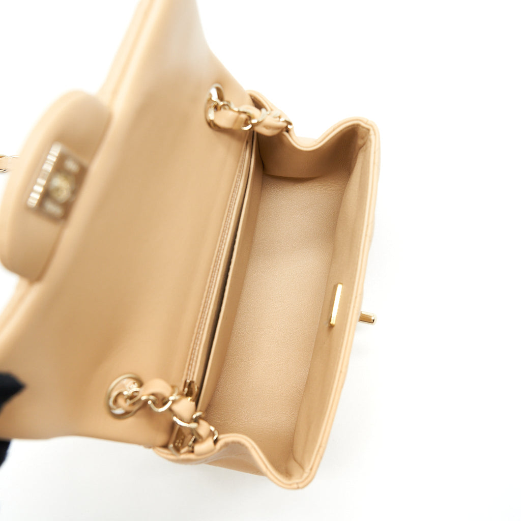 CHANEL 22C MINI SQUARE FLAP BAG LAMBSKIN BEIGE LGHW (MICROCHIP)