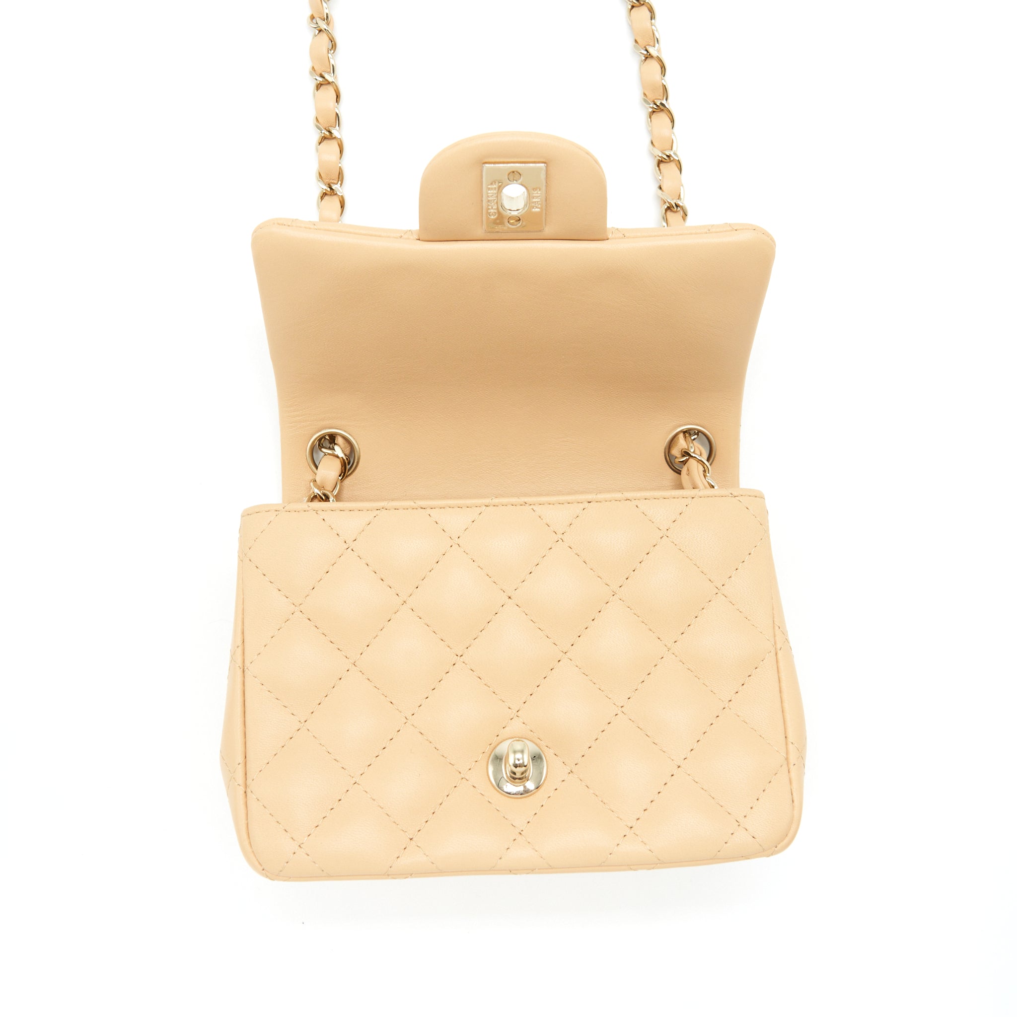 CHANEL 22C MINI SQUARE FLAP BAG LAMBSKIN BEIGE LGHW (MICROCHIP)