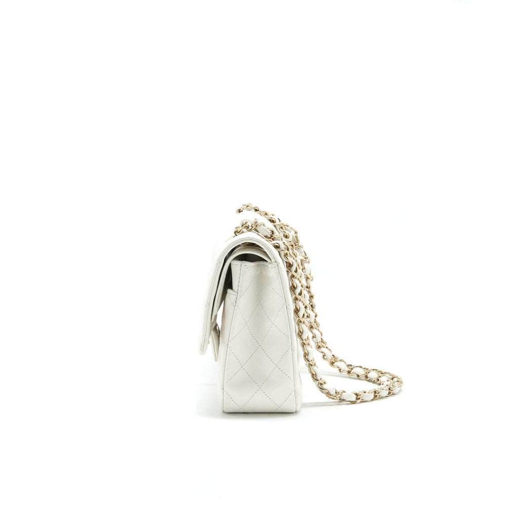 CHANEL MEDIUM CLASSIC DOUBLE FLAP BAG CAVIAR WHITE WITH LGHW
