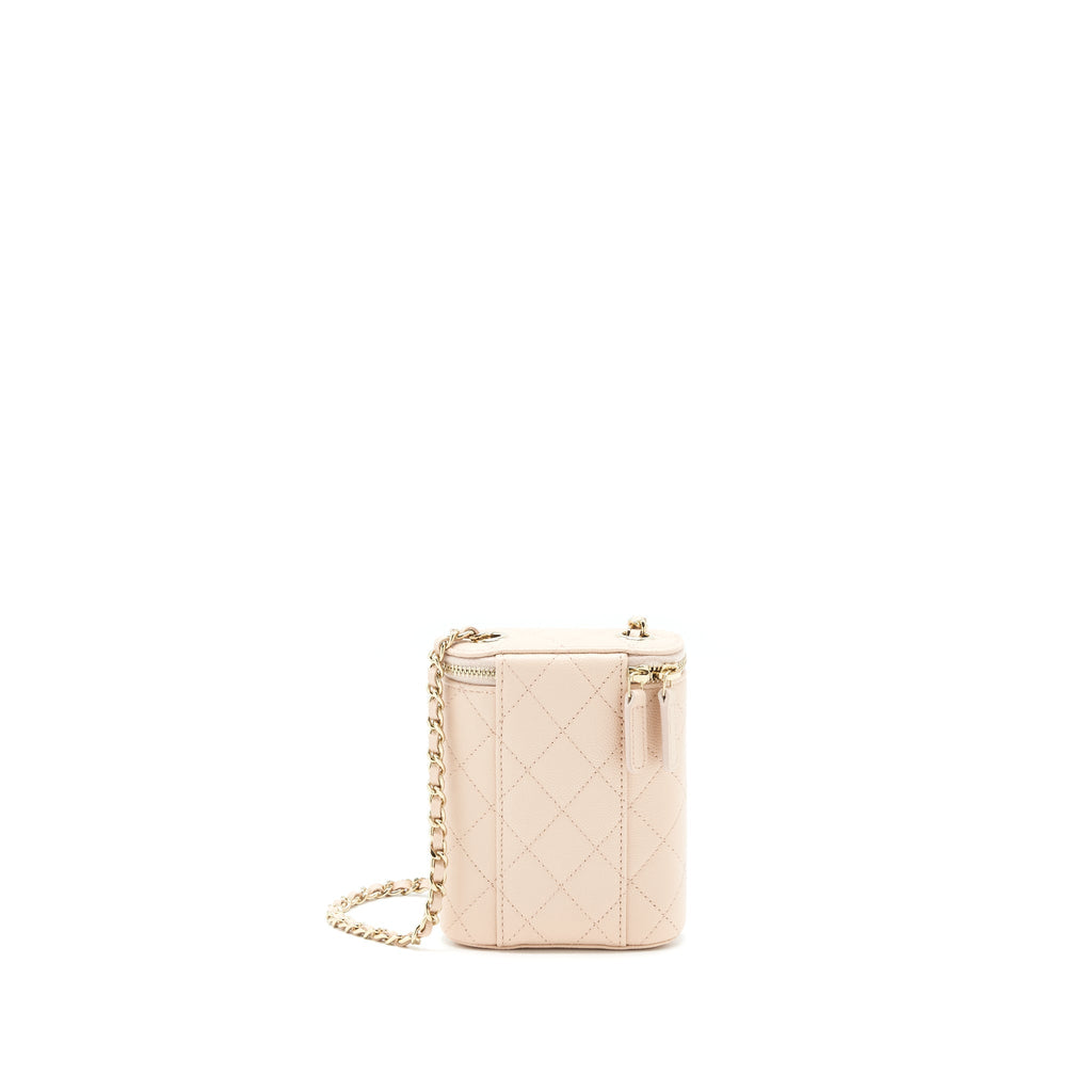 CHANEL 22C LIGHT BEIGE CAVIAR VERTICAL VANITY WITH CHAIN LGHW