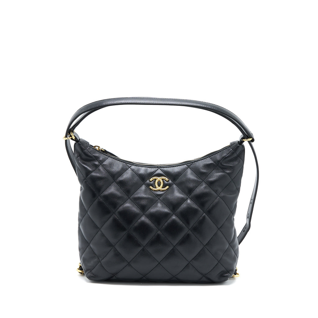 CHANEL 22B HOBO BAG LAMBSKIN BLACK GHW (MICROCHIP)