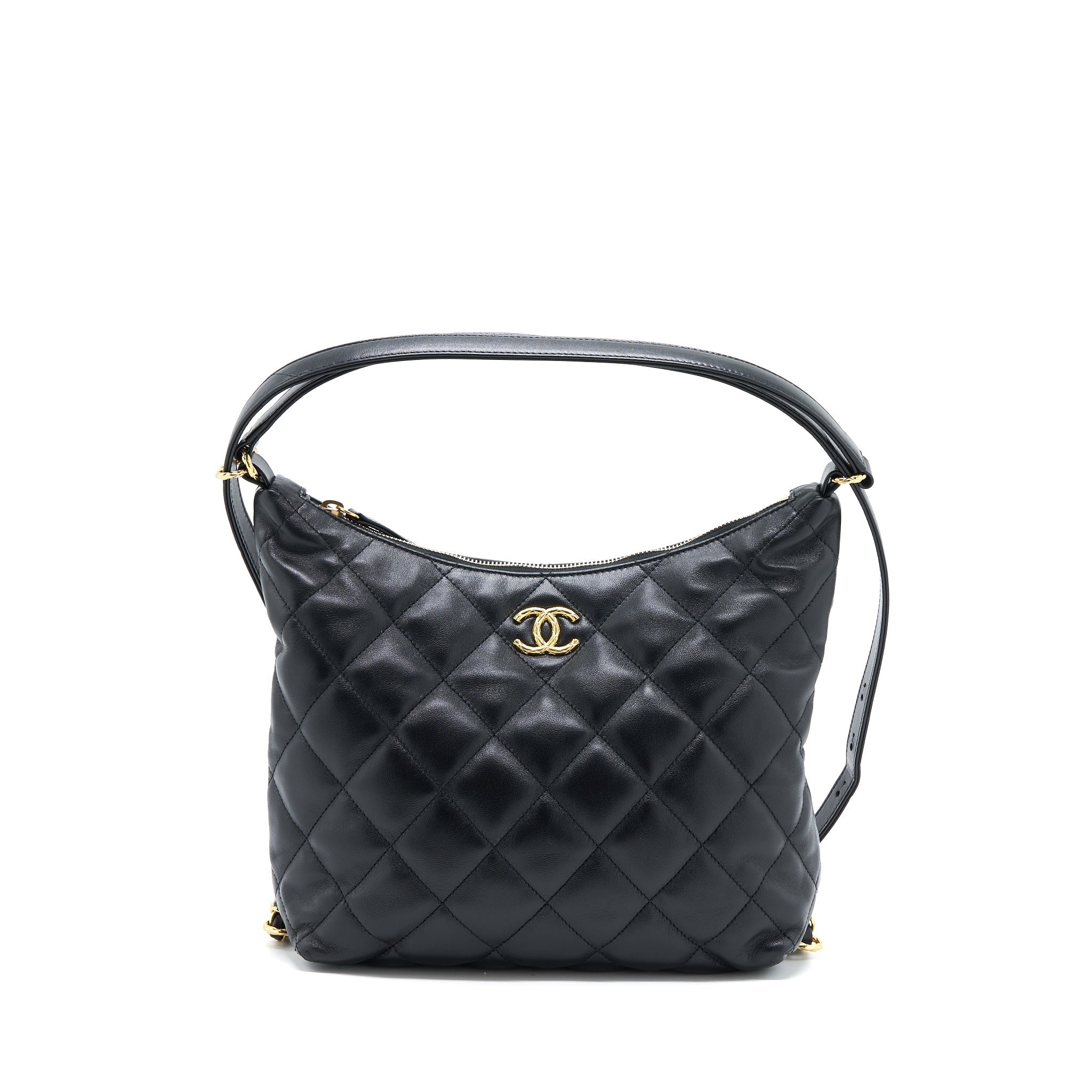 CHANEL 22B HOBO BAG LAMBSKIN BLACK GHW (MICROCHIP)