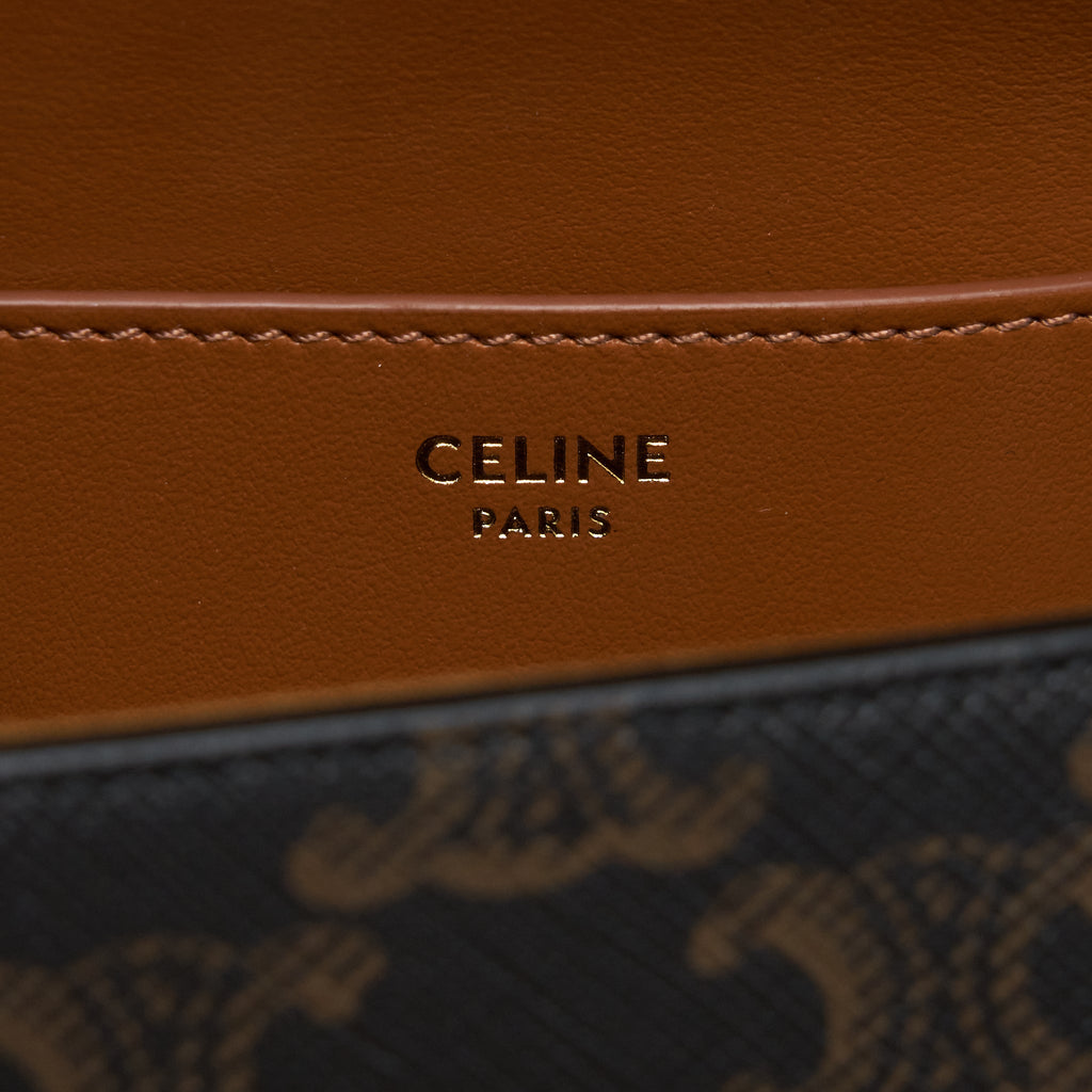 CELINE CLUTCH ON STRAP IN TRIUMPHED CANVAS/CALFSKIN TAN GHW