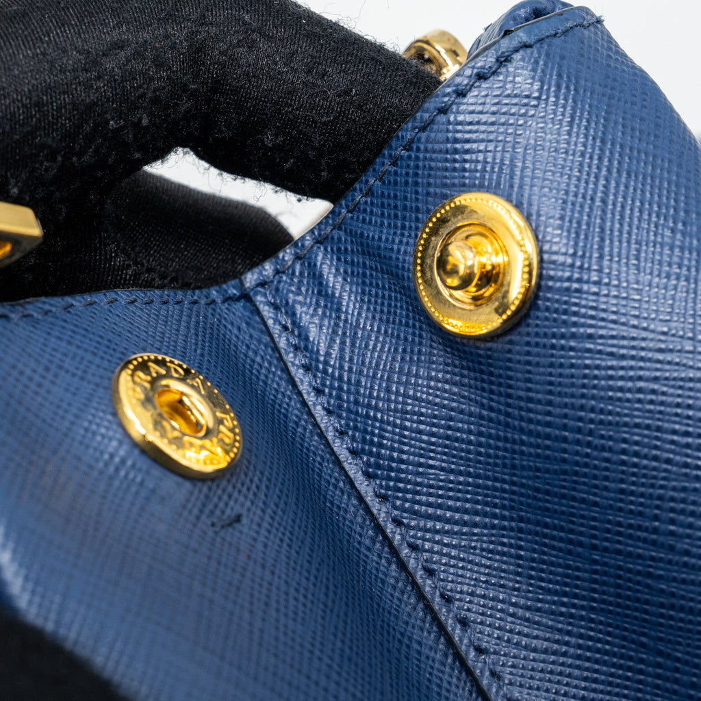 PRADA DOUBLE ZIP TOTE BAG SAFFIANO CALFSKIN BLUE GHW