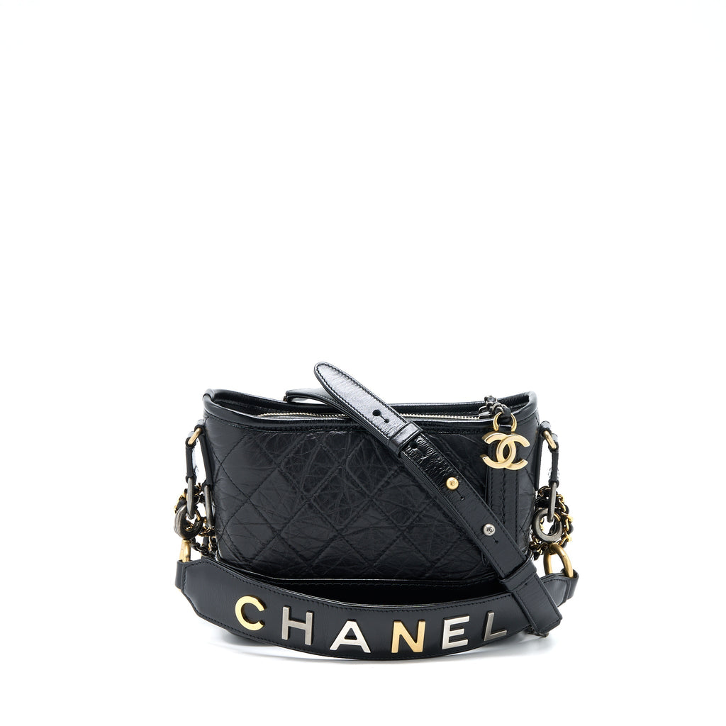 CHANEL SMALL GABRIELLE HOBO BAG WITH TOP HANDLE AGED CALFSKIN BLACK MULTICOLOUR HARDWARE