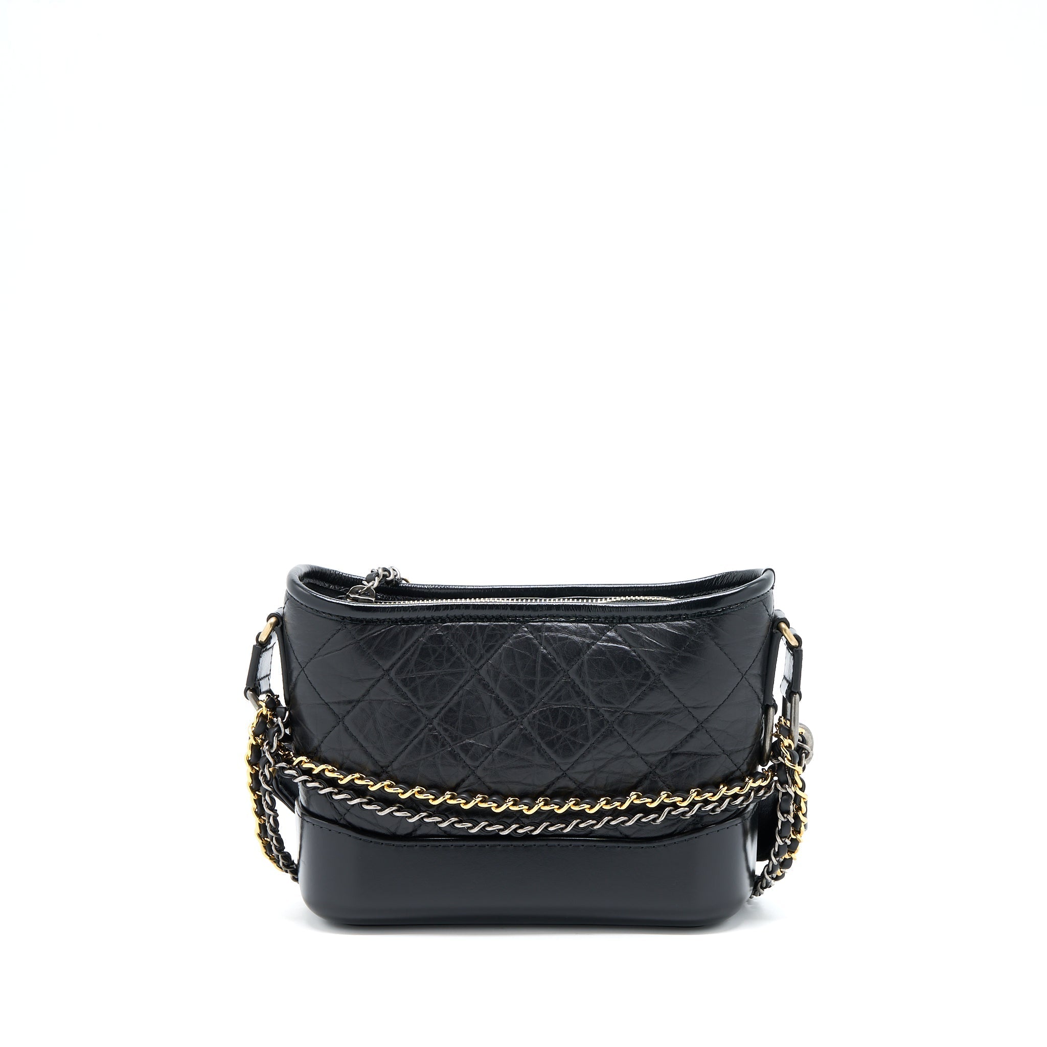 CHANEL SMALL GABRIELLE HOBO BAG WITH TOP HANDLE AGED CALFSKIN BLACK MULTICOLOUR HARDWARE