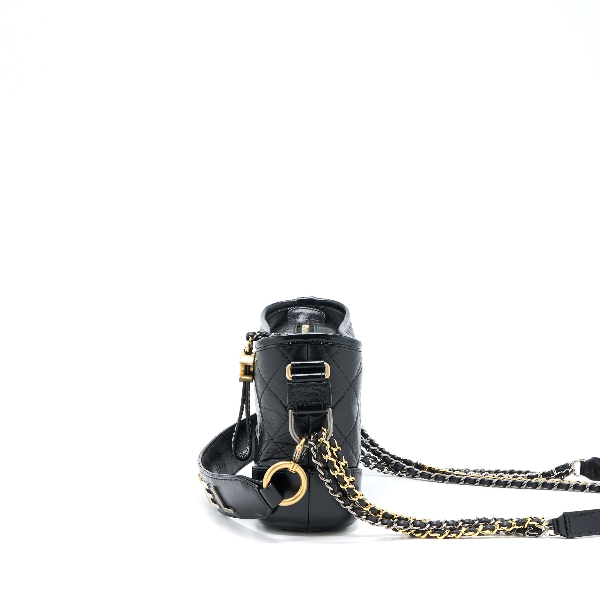 CHANEL SMALL GABRIELLE HOBO BAG WITH TOP HANDLE AGED CALFSKIN BLACK MULTICOLOUR HARDWARE