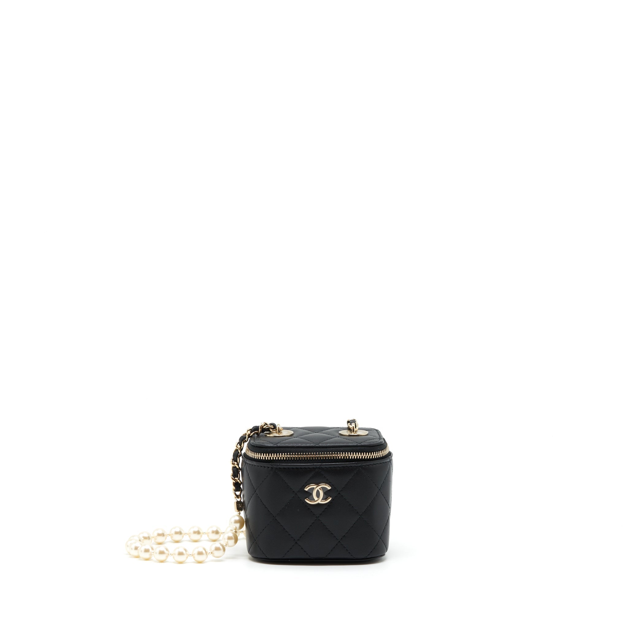 CHANEL MINI VANITY WITH PEARL CHAIN LAMBSKIN BLACK LGHW