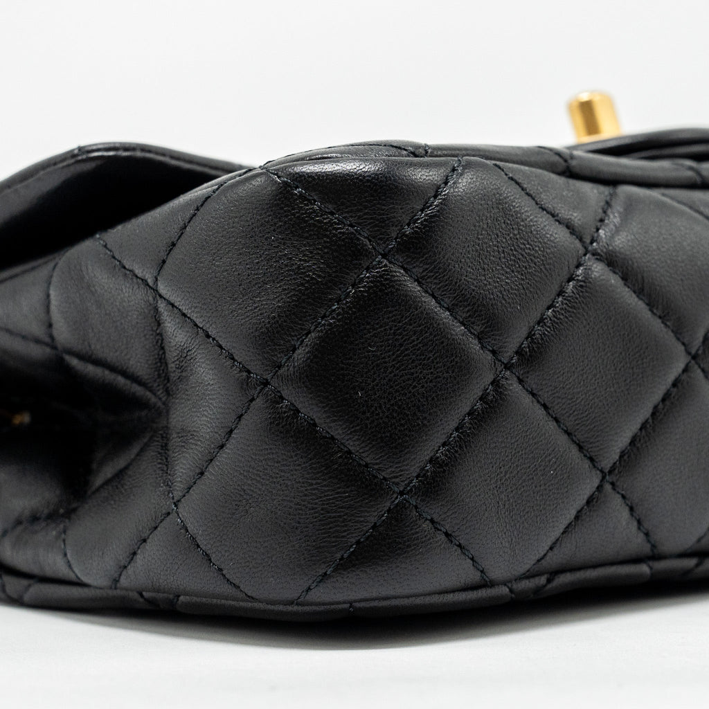 CHANEL PEARL CRUSH MINI RECTANGULAR FLAP BAG LAMBSKIN BLACK GHW (MICROCHIP)