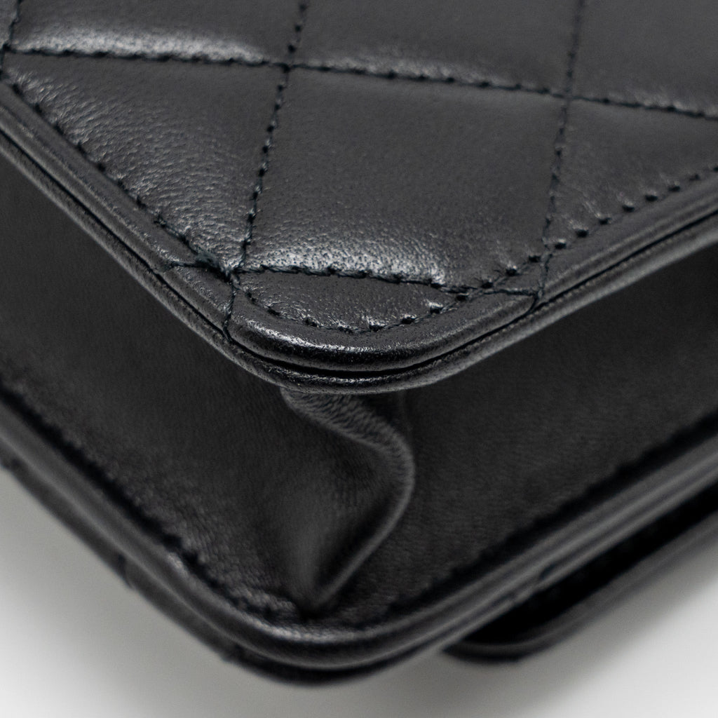 CHANEL TRENDY CC WALLET ON CHAIN LAMBSKIN BLACK LGHW (MICROCHIP)