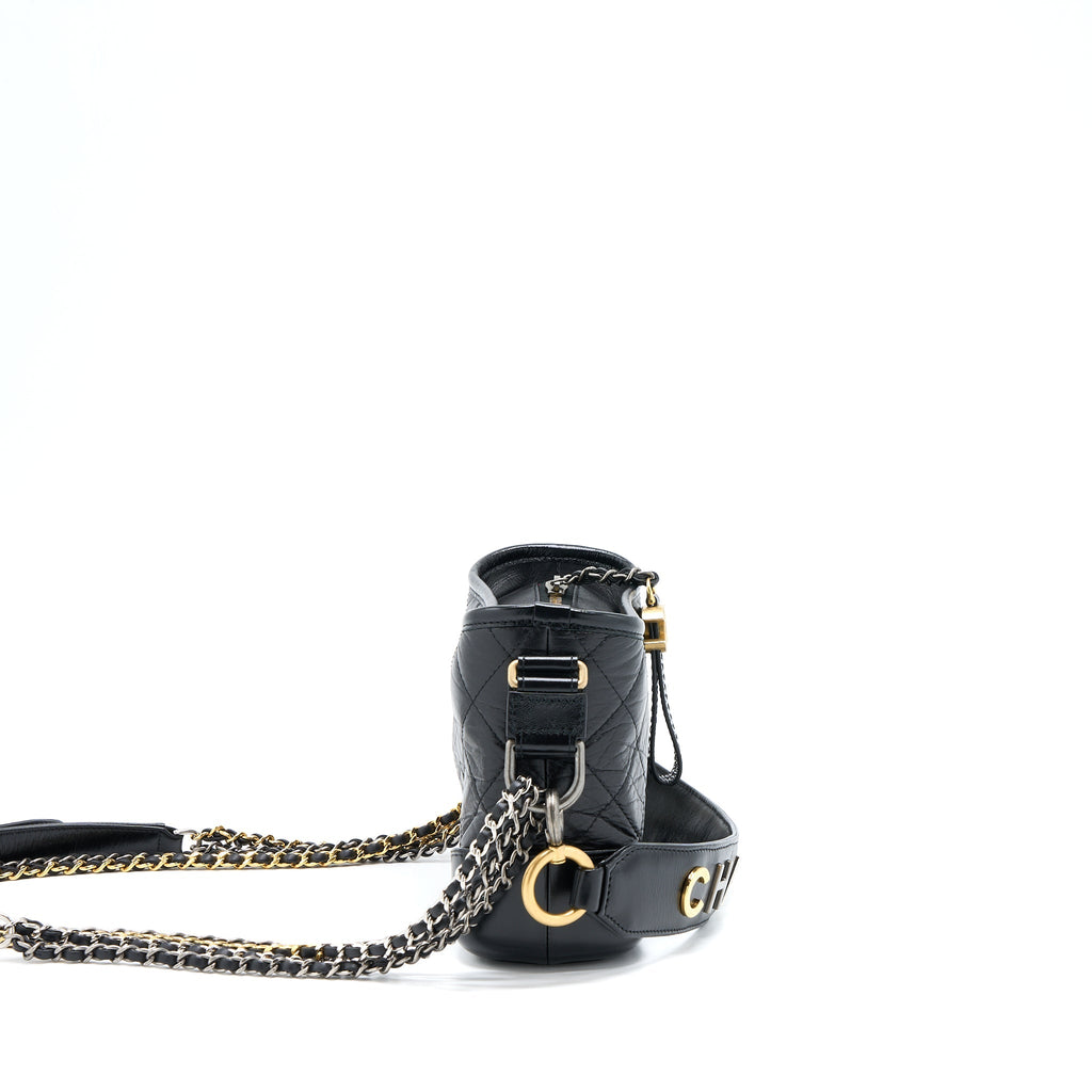 CHANEL SMALL GABRIELLE HOBO BAG WITH TOP HANDLE AGED CALFSKIN BLACK MULTICOLOUR HARDWARE