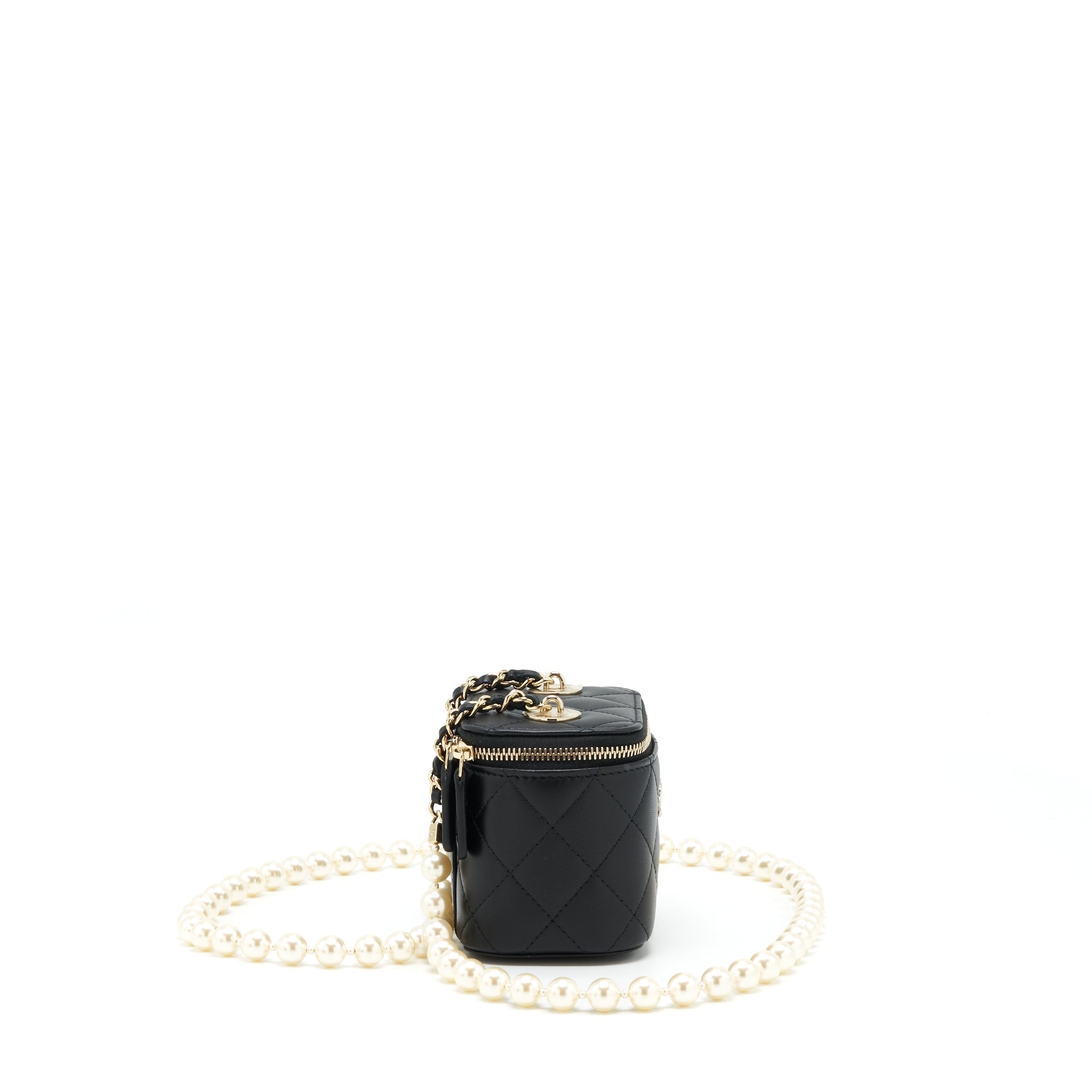CHANEL MINI VANITY WITH PEARL CHAIN LAMBSKIN BLACK LGHW