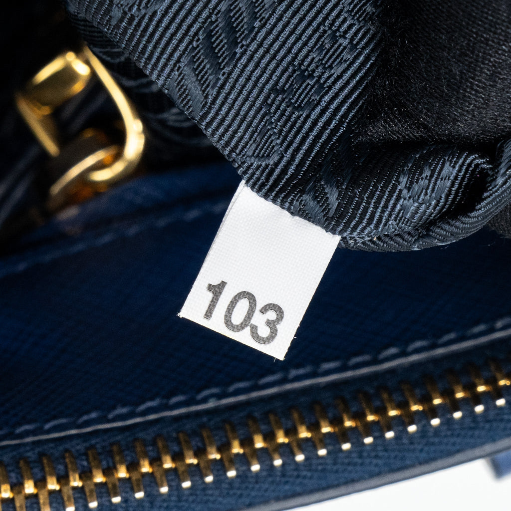 PRADA DOUBLE ZIP TOTE BAG SAFFIANO CALFSKIN BLUE GHW