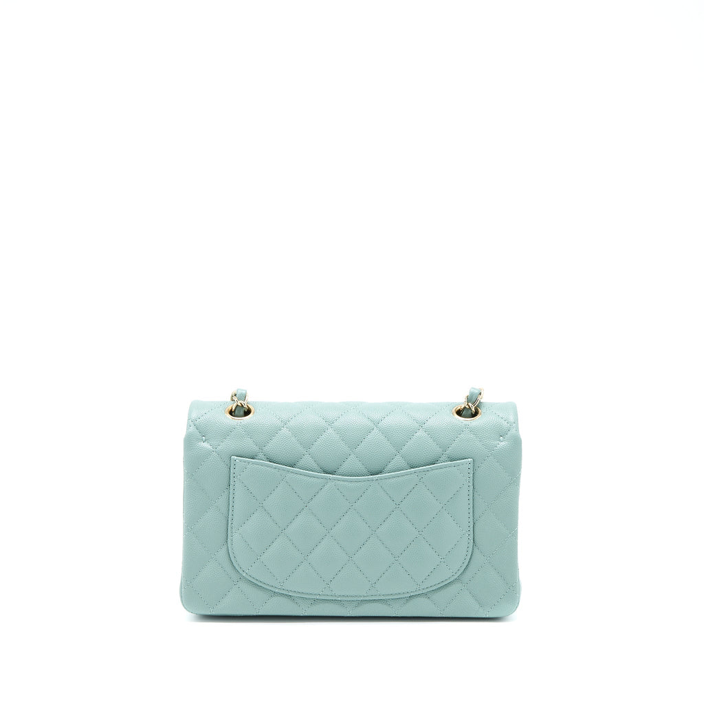 CHANEL 22C SMALL CLASSIC DOUBLE FLAP BAG CAVIAR NG124 GREYISH GREEN LGHW (MICROCHIP)