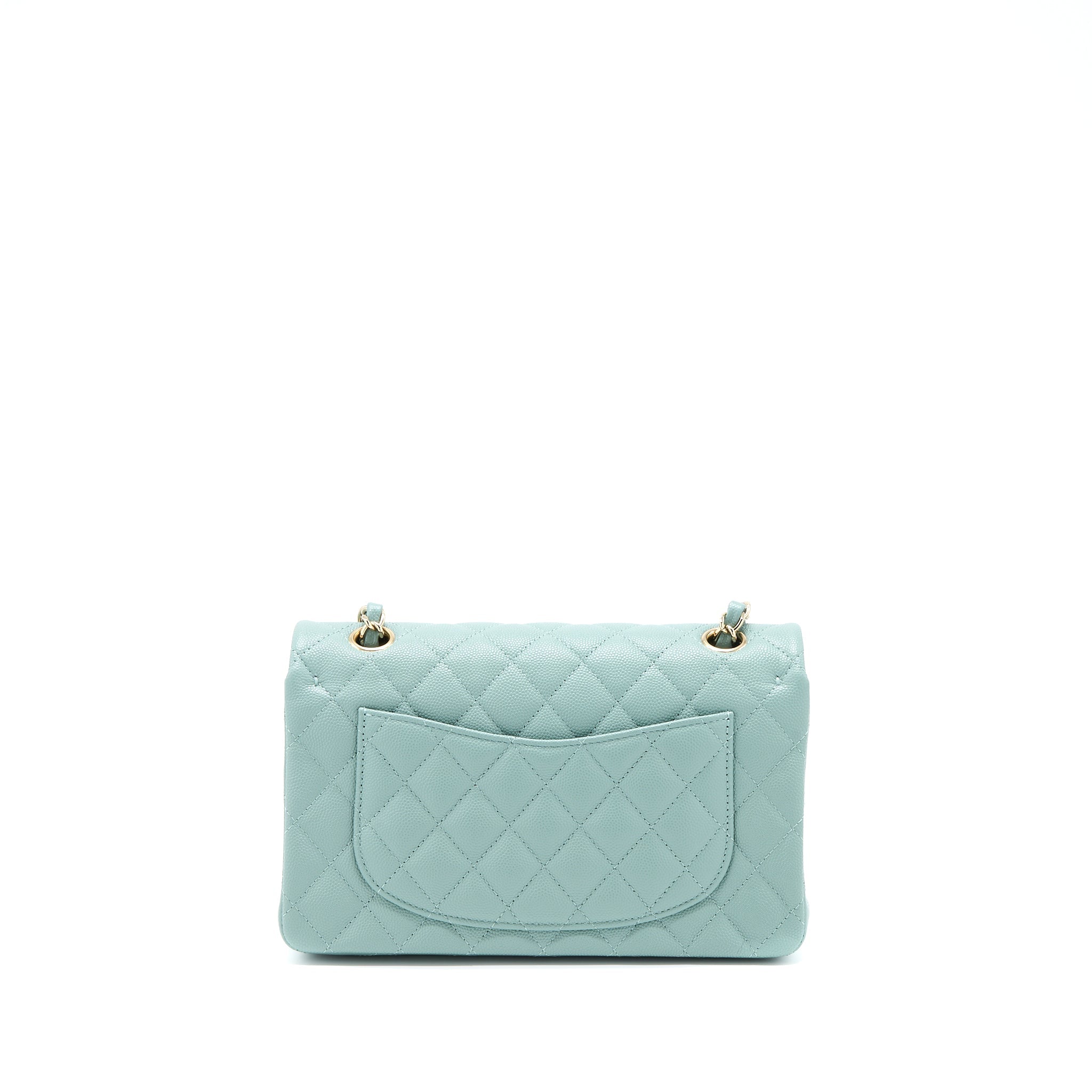 CHANEL 22C SMALL CLASSIC DOUBLE FLAP BAG CAVIAR NG124 GREYISH GREEN LGHW (MICROCHIP)