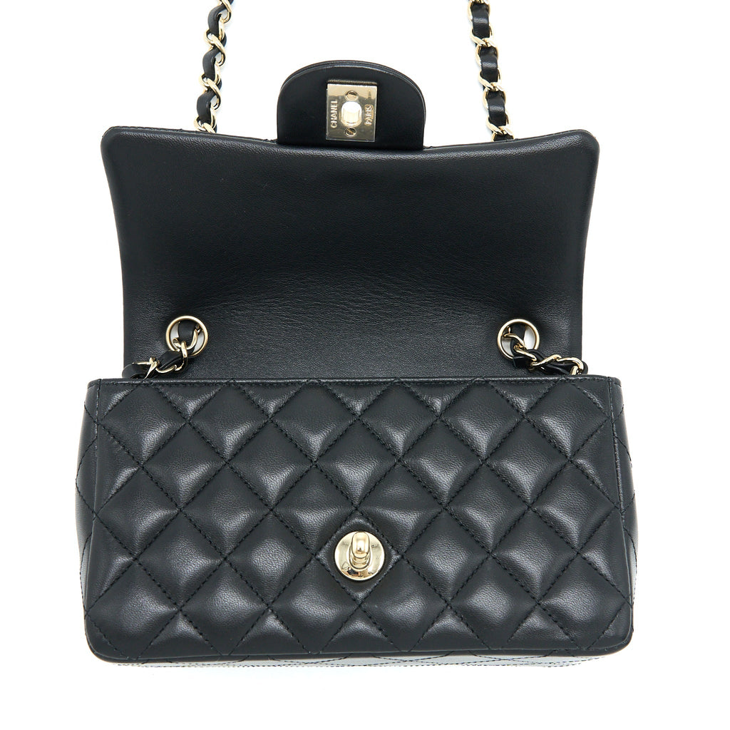 CHANEL MINI RECTANGULAR FLAP BAG LAMBSKIN BLACK LGHW