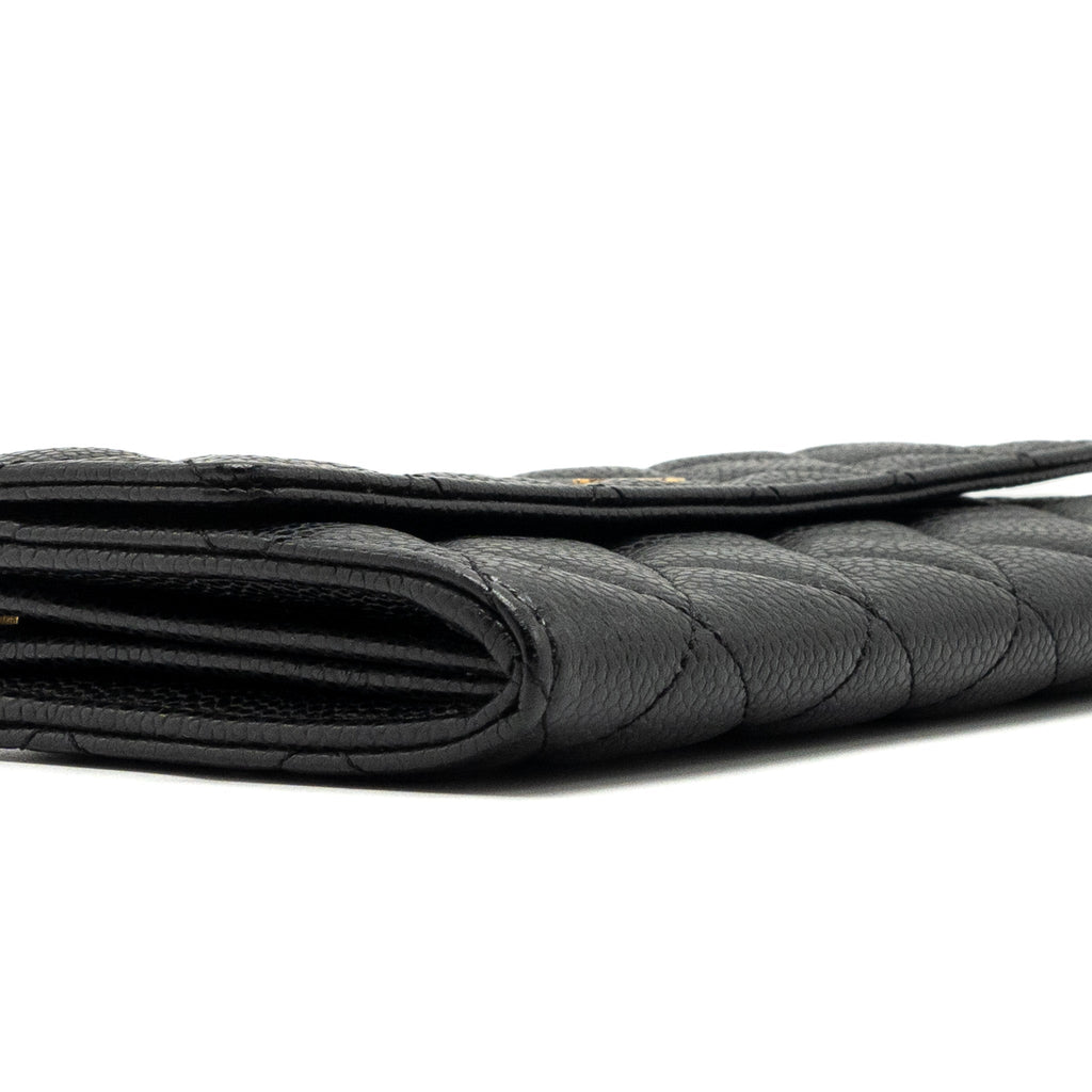 CHANEL FLAP LONG WALLET CAVIAR BLACK GHW