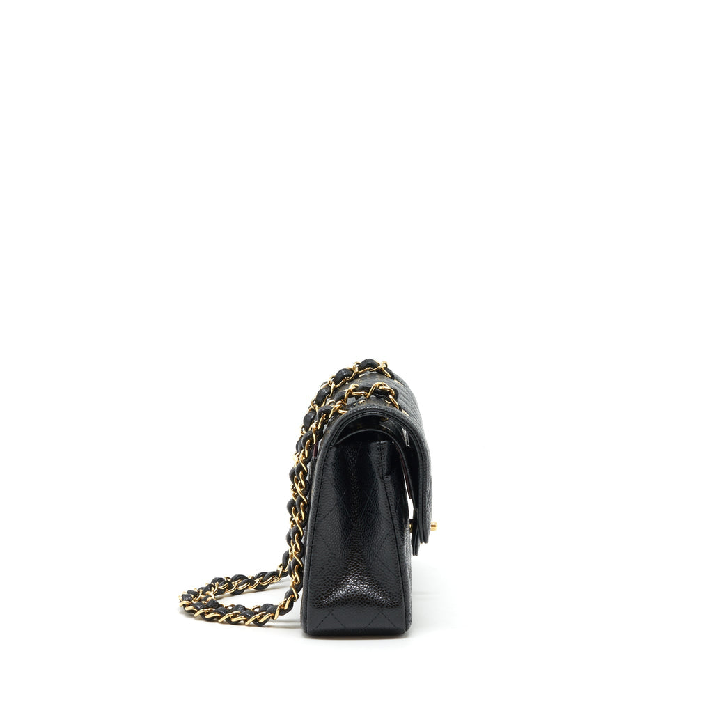 CHANEL SMALL CLASSIC DOUBLE FLAP CAVIAR BLACK GHW (MICROCHIP)