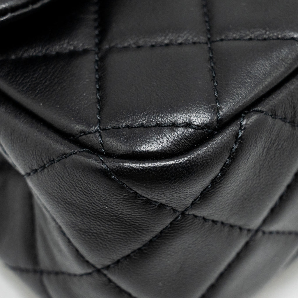 CHANEL PEARL CRUSH MINI RECTANGULAR FLAP BAG LAMBSKIN BLACK GHW (MICROCHIP)