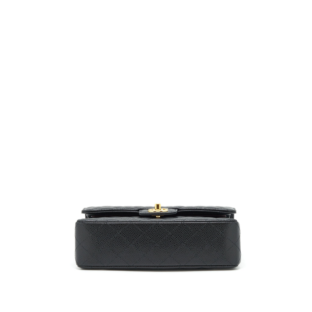 CHANEL SMALL CLASSIC DOUBLE FLAP CAVIAR BLACK GHW (MICROCHIP)