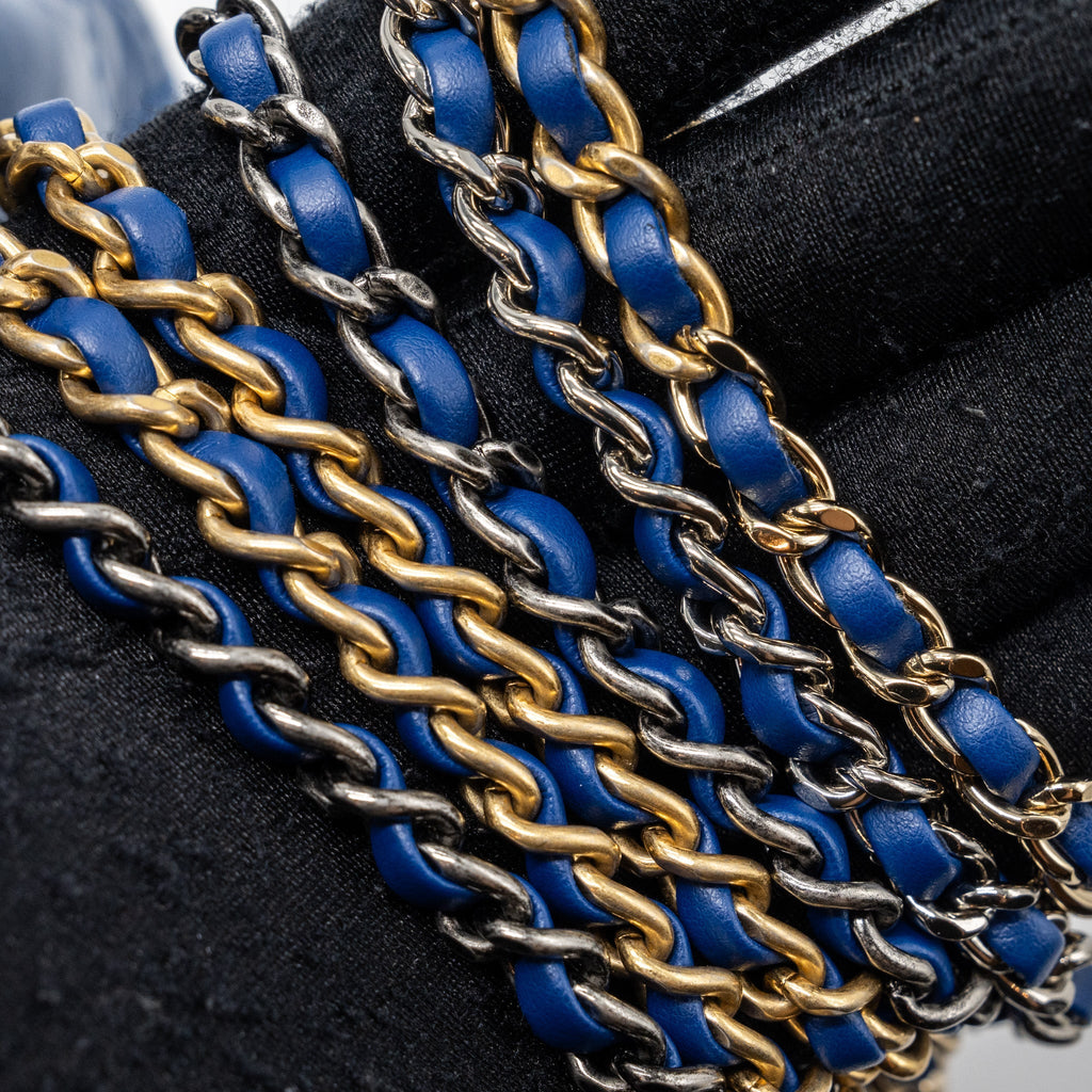 CHANEL MEDIUM GABRIELLE BACKPACK AGED CALFSKIN BLUE MULTICOLOUR HARDWARE