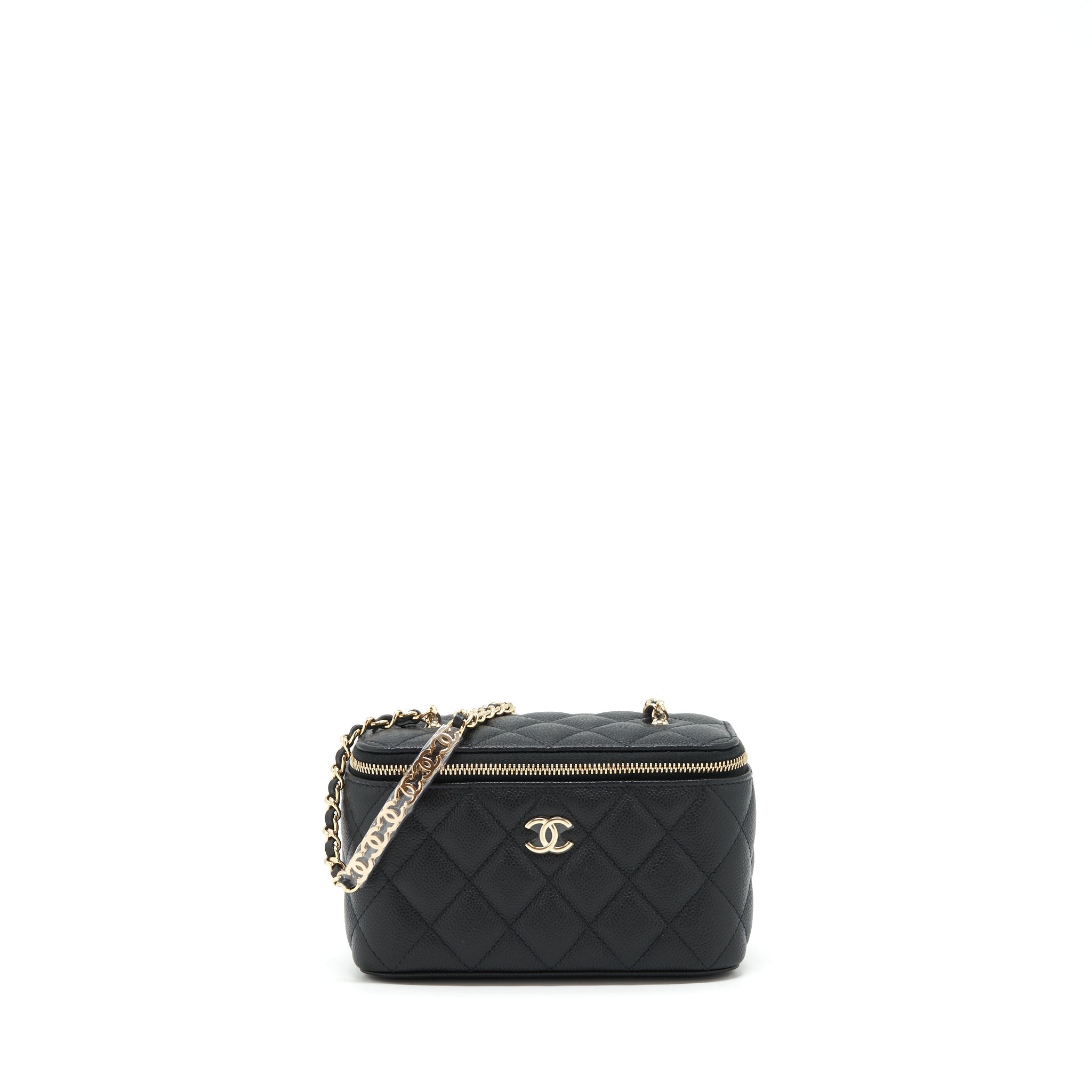 CHANEL 22P LONG VANITY WITH CC LOGO CHAIN CAVIAR BLACK LGHW