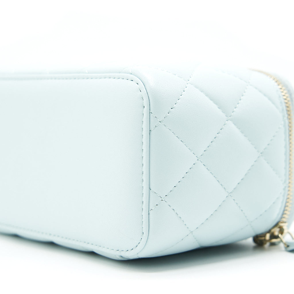 CHANEL 21K RECTANGULAR TOP HANDLE VANITY WITH CHAIN BABY BLUE LGHW