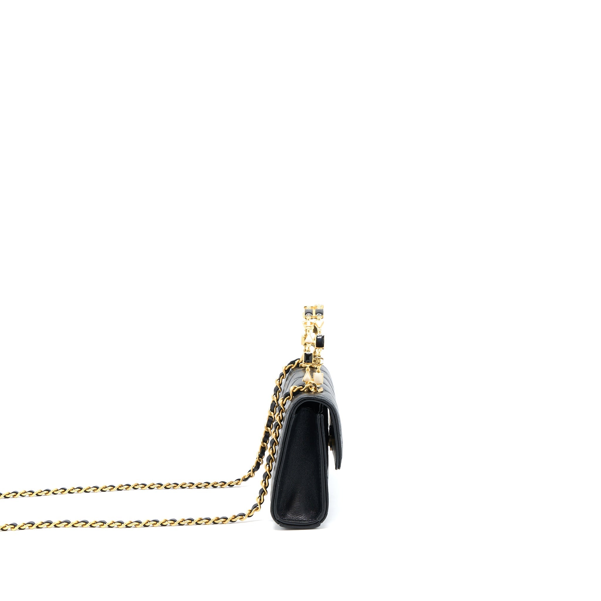 CHANEL 22B FLAP BAG WITH ENAMEL TOP HANDLE LAMBSKIN BLACK GHW