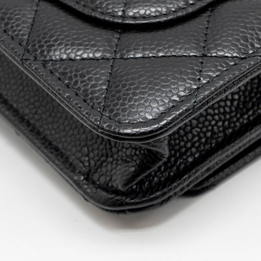 CHANEL CLASSIC WALLET ON CHAIN CAVIAR BLACK GHW (MICROCHIP)