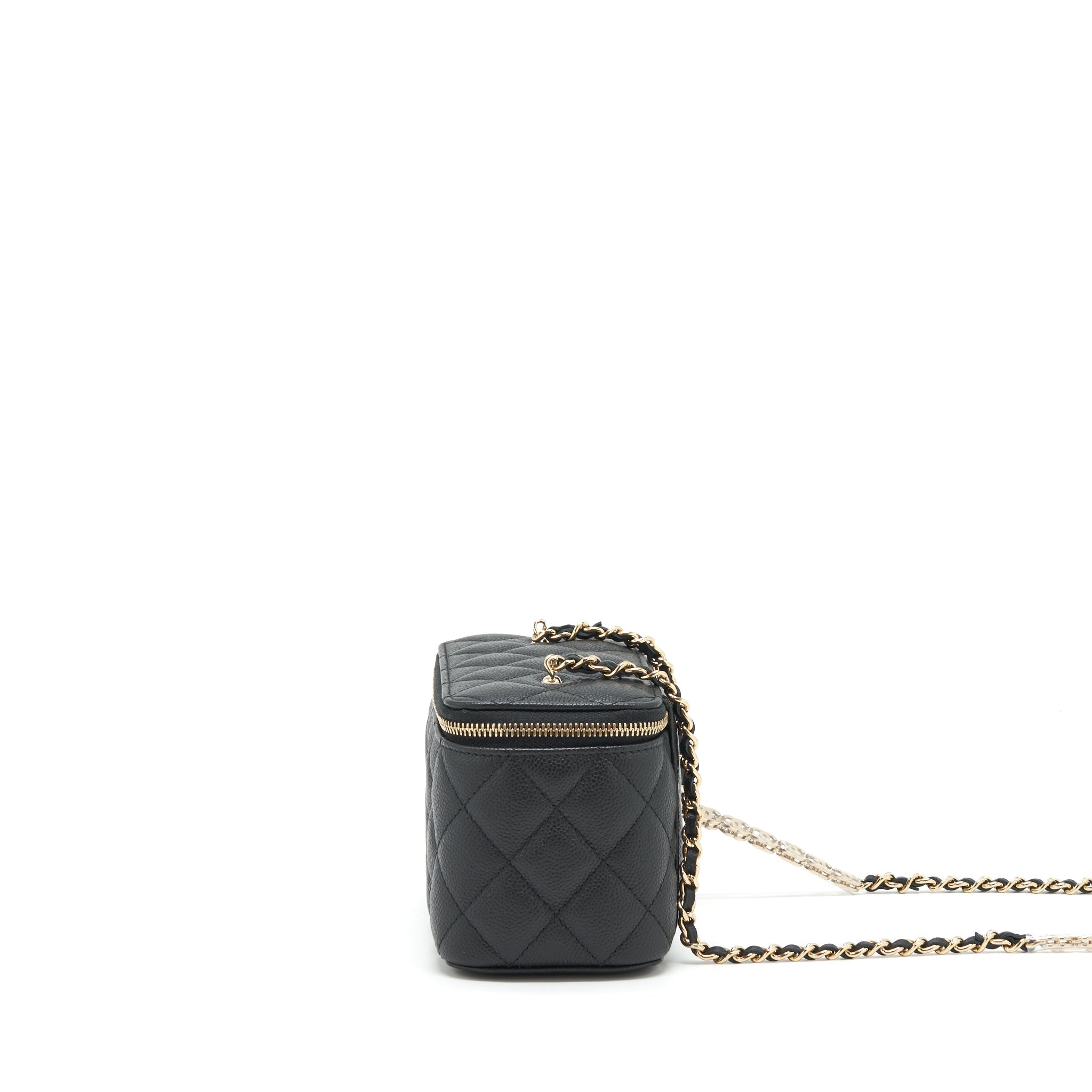 CHANEL 22P LONG VANITY WITH CC LOGO CHAIN CAVIAR BLACK LGHW
