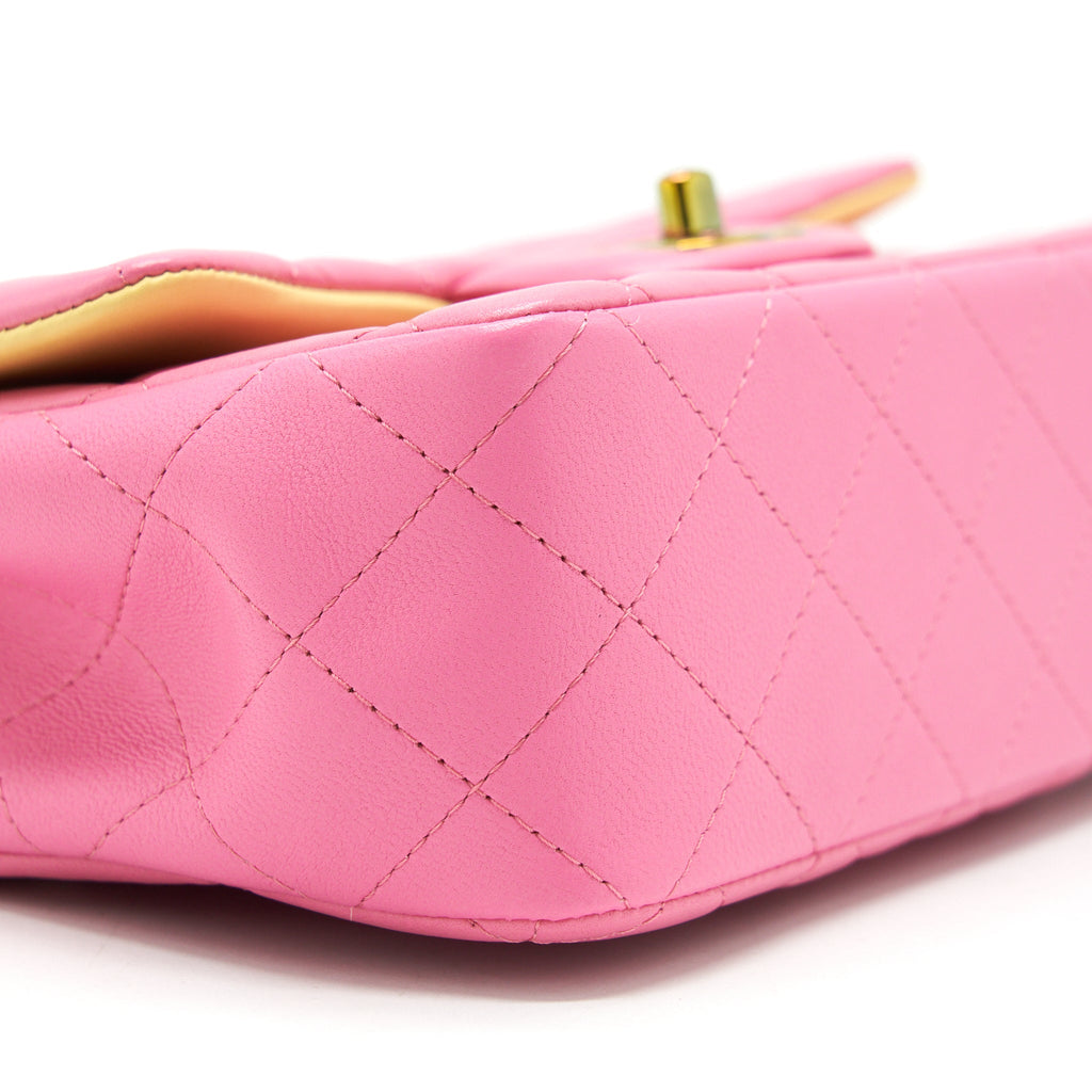 CHANEL MINI RECTANGULAR FLAP BAG LAMBSKIN PINK WITH RAINBOW HARDWARE