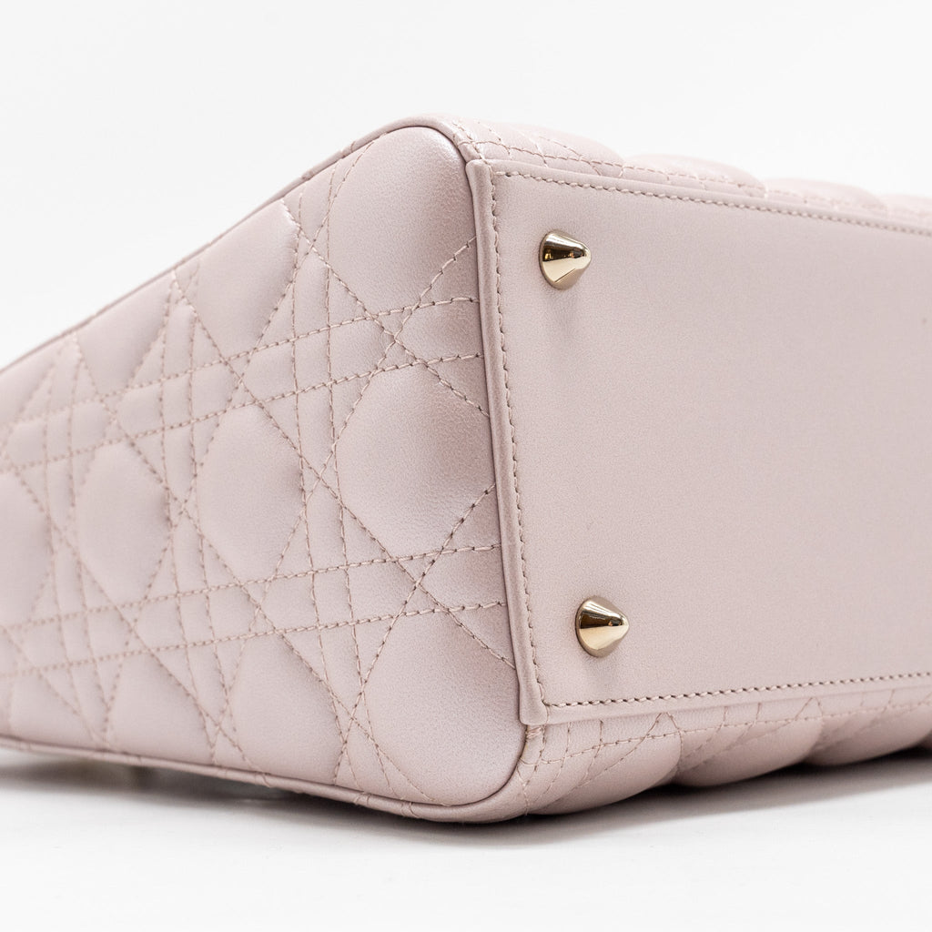 DIOR MEDIUM LADY DIOR LAMBSKIN IRIDESCENT PINK LGHW