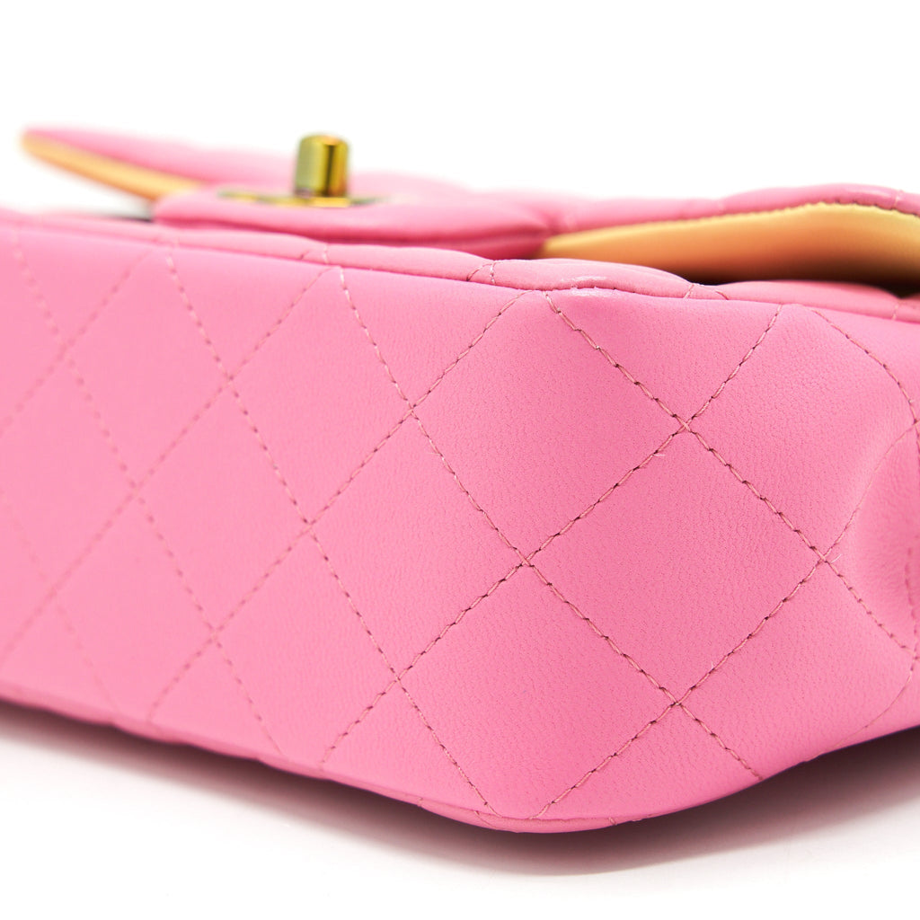 CHANEL MINI RECTANGULAR FLAP BAG LAMBSKIN PINK WITH RAINBOW HARDWARE