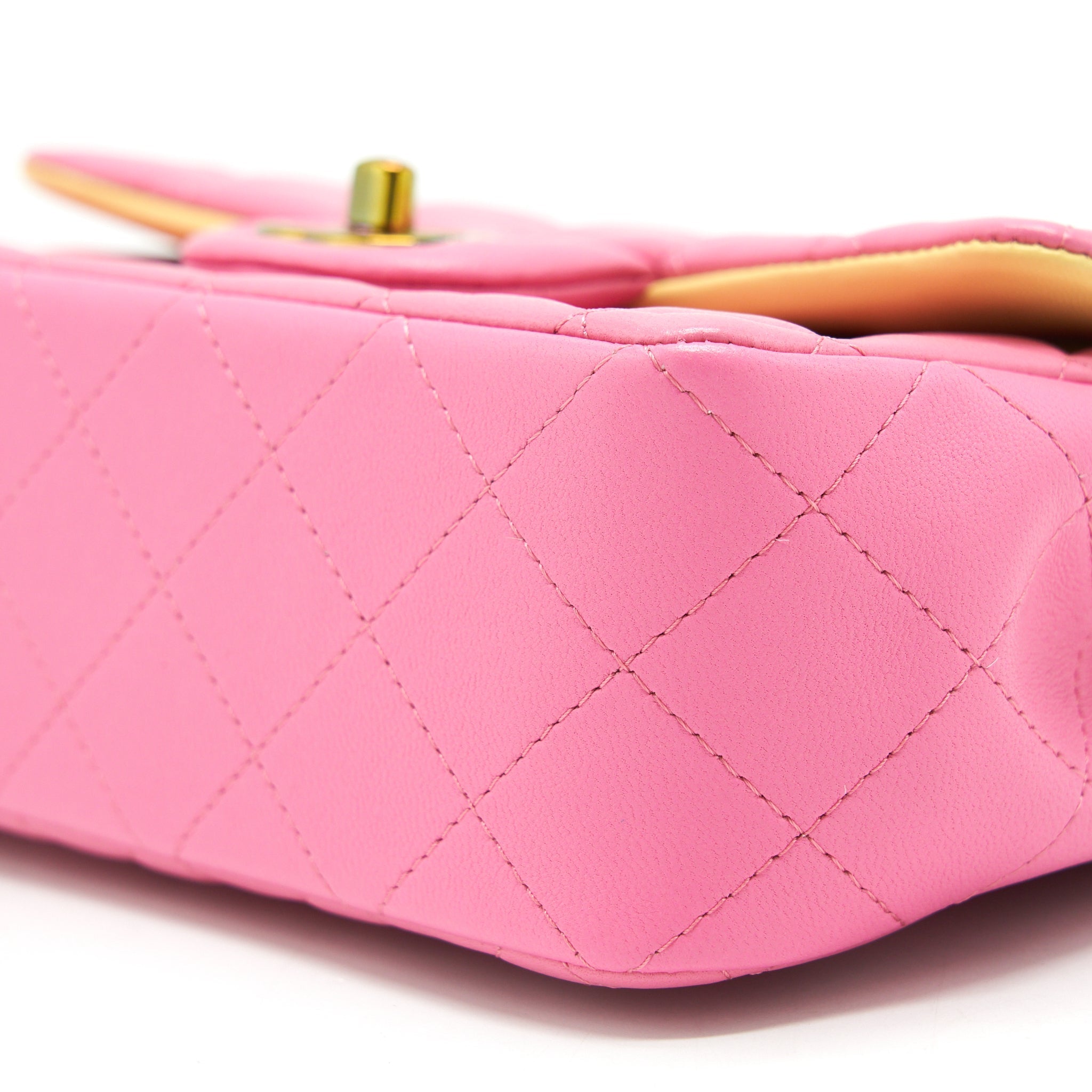 CHANEL MINI RECTANGULAR FLAP BAG LAMBSKIN PINK WITH RAINBOW HARDWARE