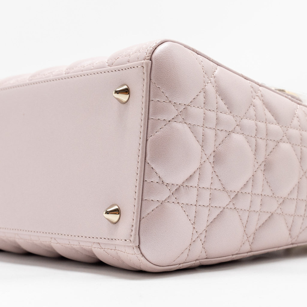 DIOR MEDIUM LADY DIOR LAMBSKIN IRIDESCENT PINK LGHW