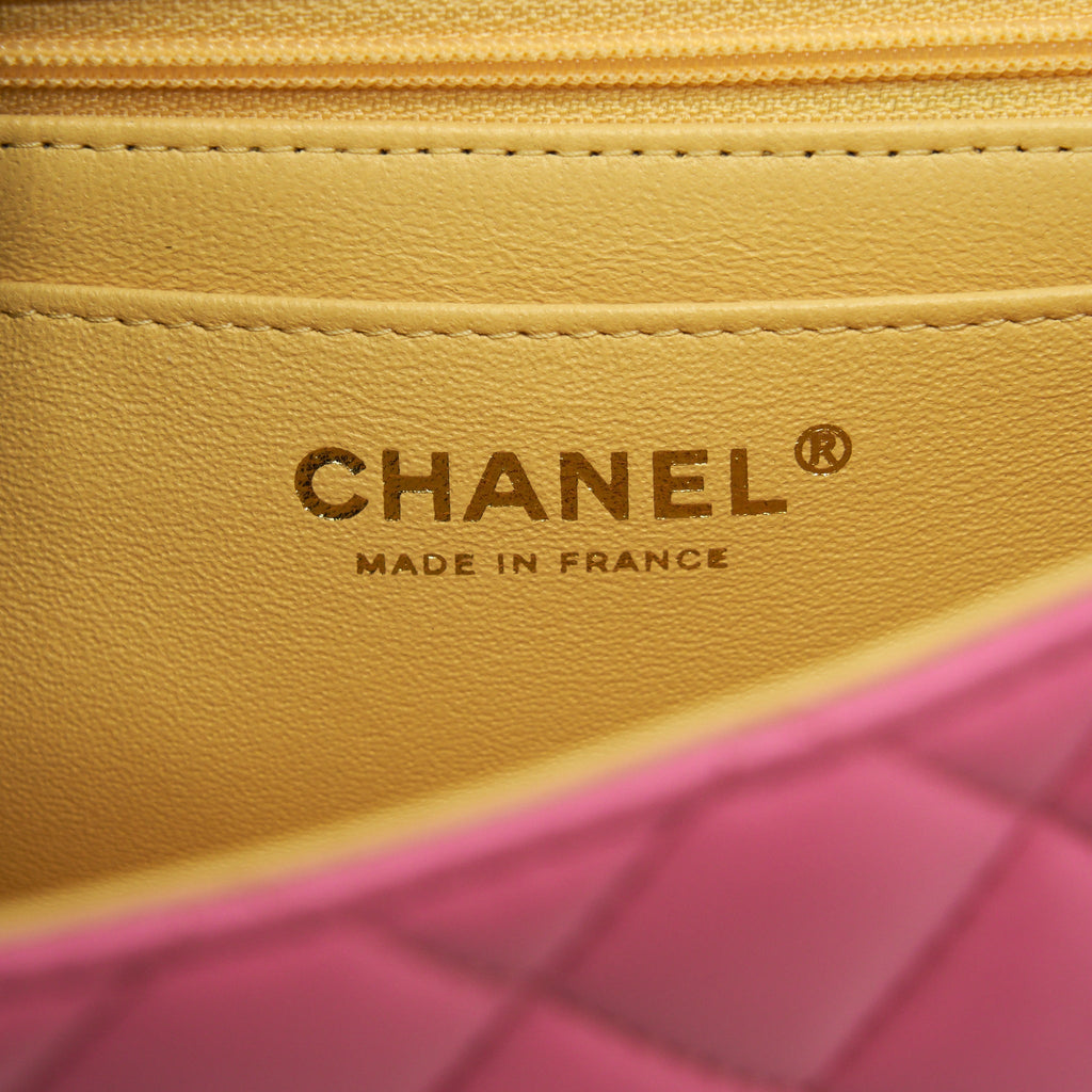 CHANEL MINI RECTANGULAR FLAP BAG LAMBSKIN PINK WITH RAINBOW HARDWARE